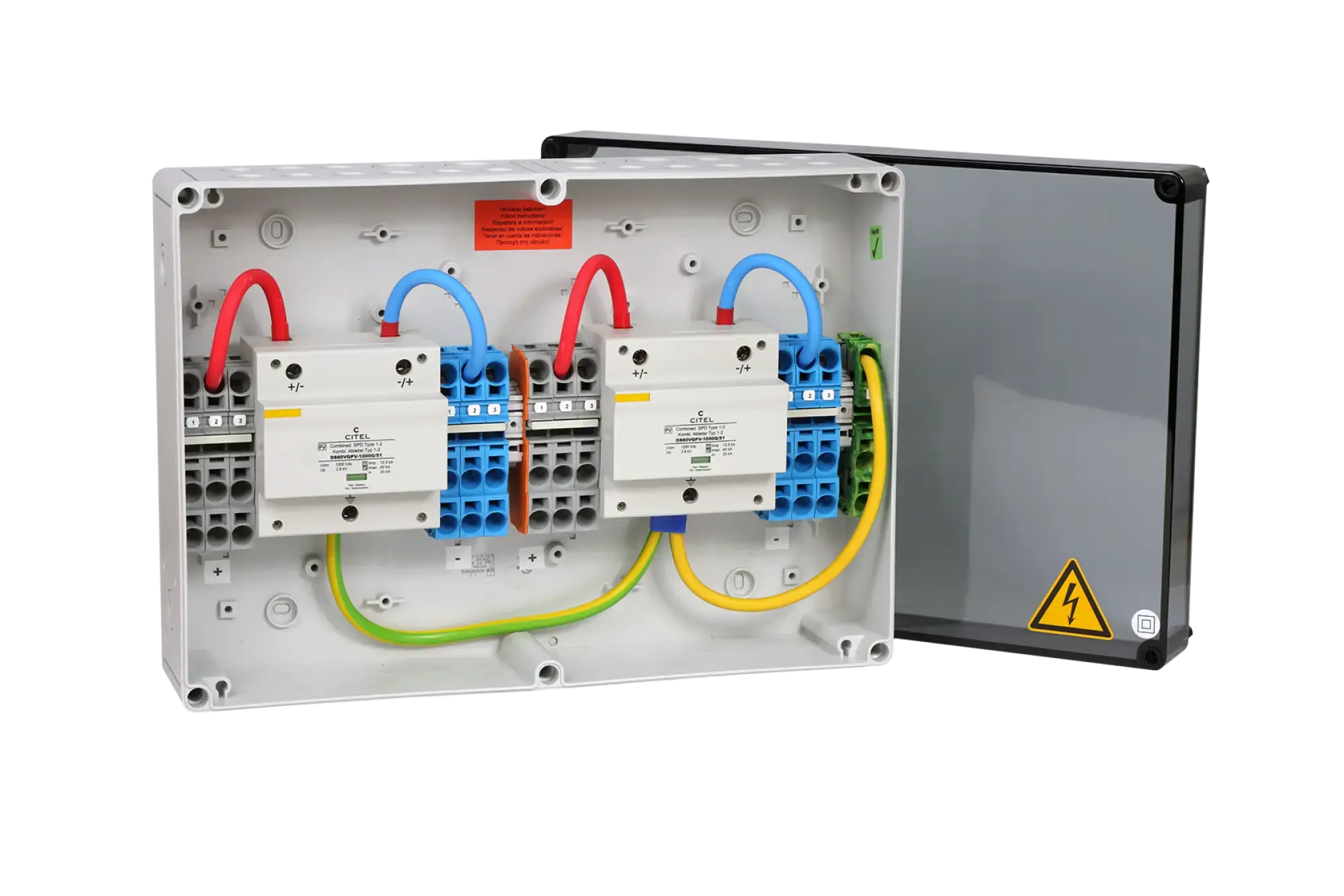 Citel 158203 Generatoranschlusskasten mit SPD Typ 1+2, 1200 VDC, 2-MPPT, 4 Strings (img_001) Citel 158203 Generatoranschlusskasten mit SPD Typ 1+2, 1200 VDC, 2-MPPT, 4 Strings (img_001)