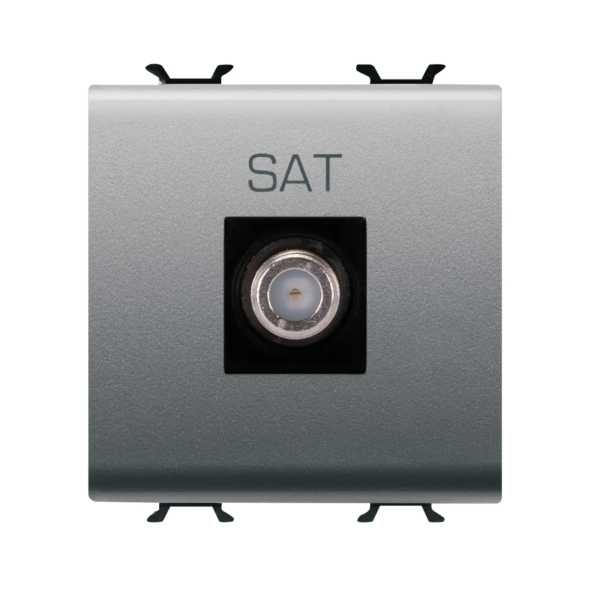 GEWISS GW14377 COAXIAL TV SOCKET-OUTLET, CLASS A SHIELDING - FEMALE F CONNECTOR - DIRECT - 2 MODULE - TITANIUM - CHORUSMART (img_001)