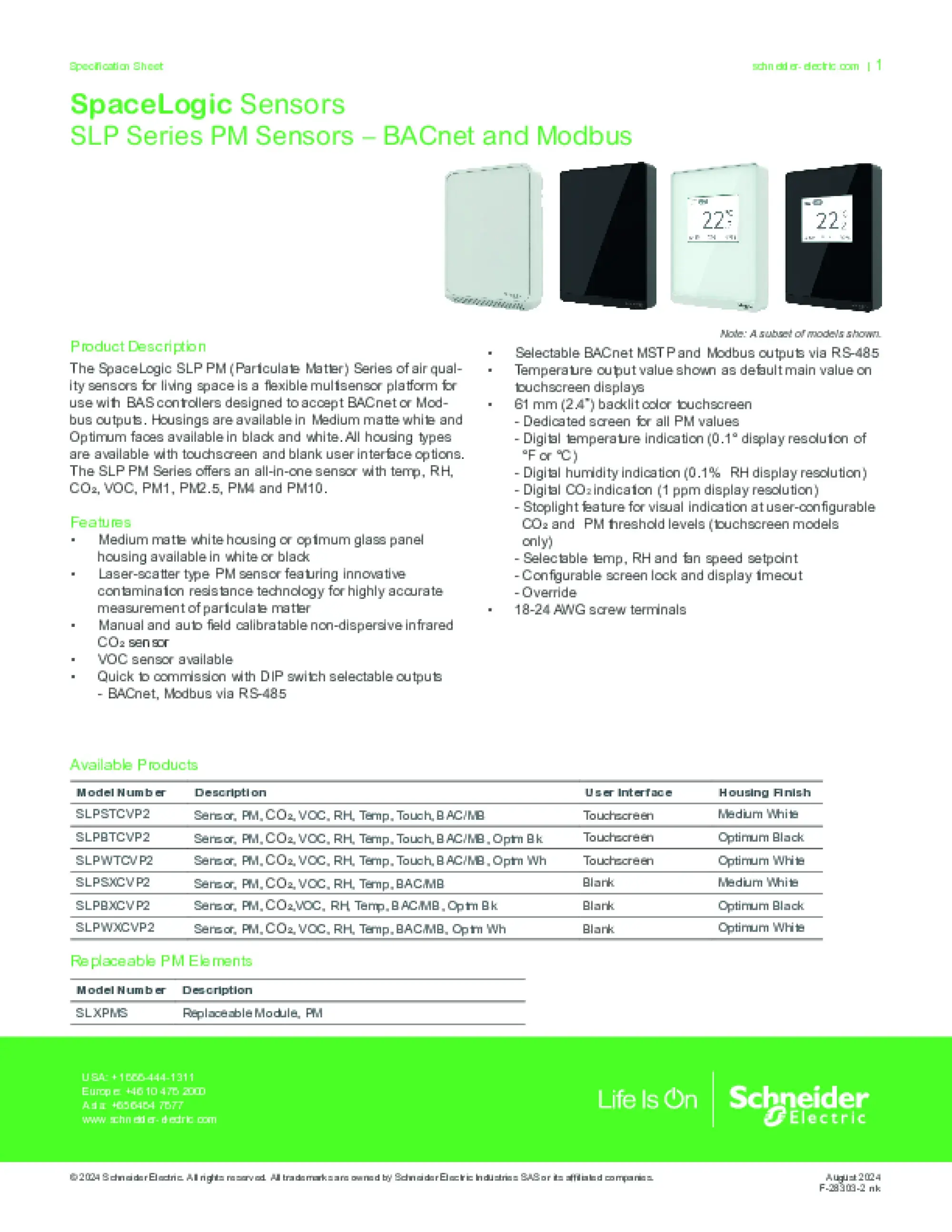 Schneider Electric SLPWTCVP2 Sensor, SpaceLogic, PM, CO2, VOC, rF, Temp, Berührung, BAC/MB, Optm Wh SLPWTCVP2 (img_002)