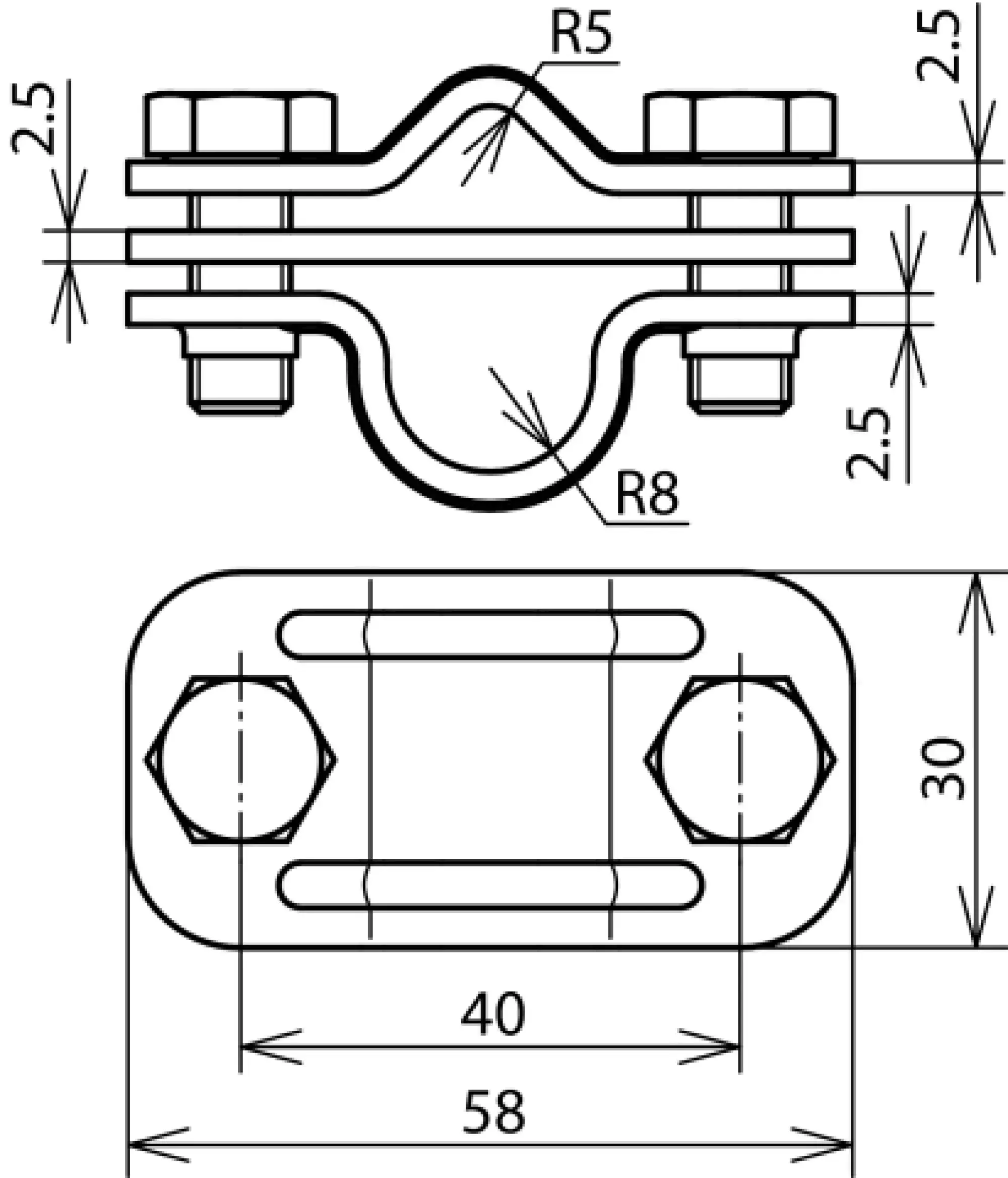 Dehn 459119 UNI disconnecting clamp, StSt for Rd 8-10/16mm with intermediate plate (img_002)