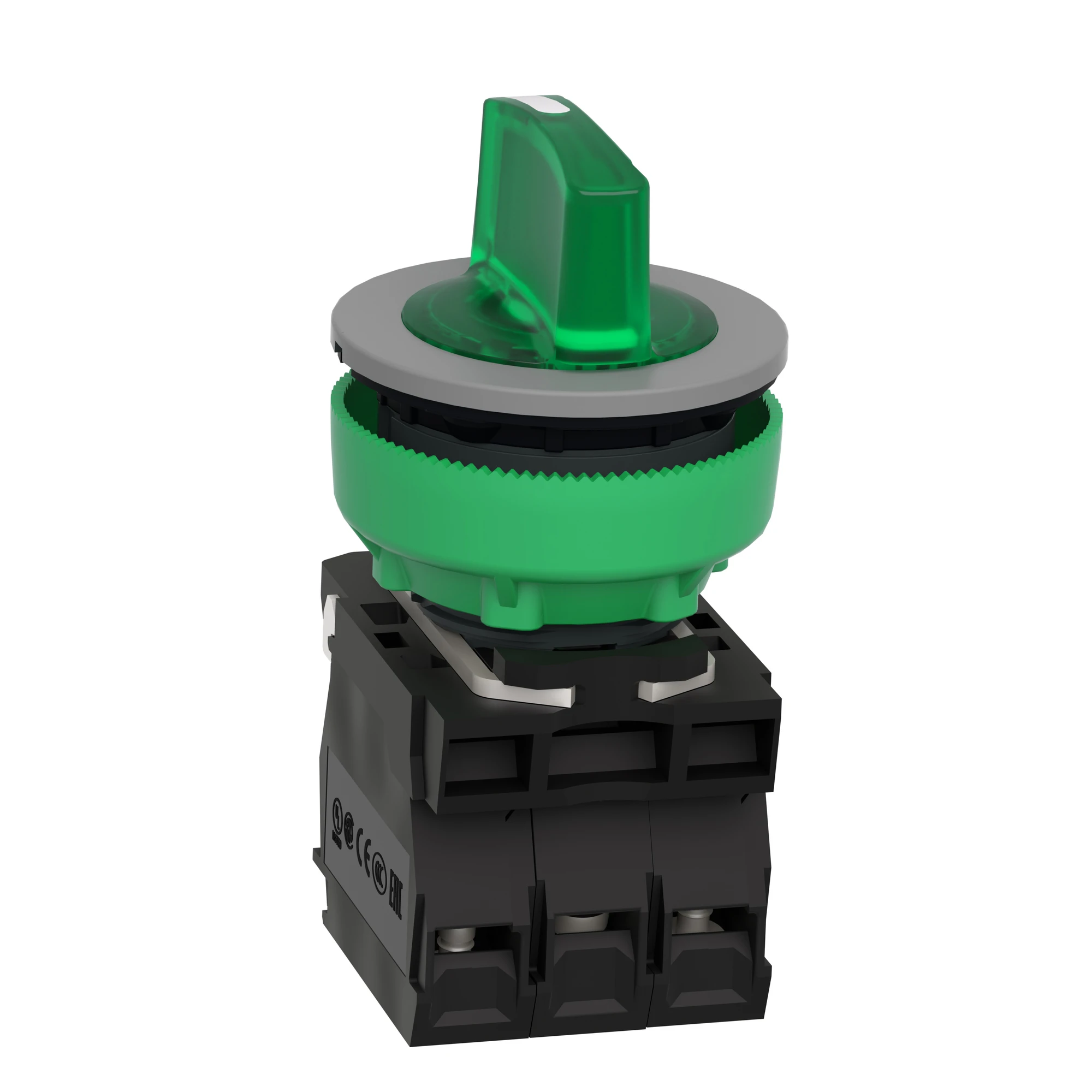 Schneider Electric XB5FK133B5C0 Illuminated Selector Switch, Harmony XB5F, Plastic, Light Grey, Green, 30mm, Universal LED, 3 Positions, 1NC + 1NO, 24V ACDC (img_005)