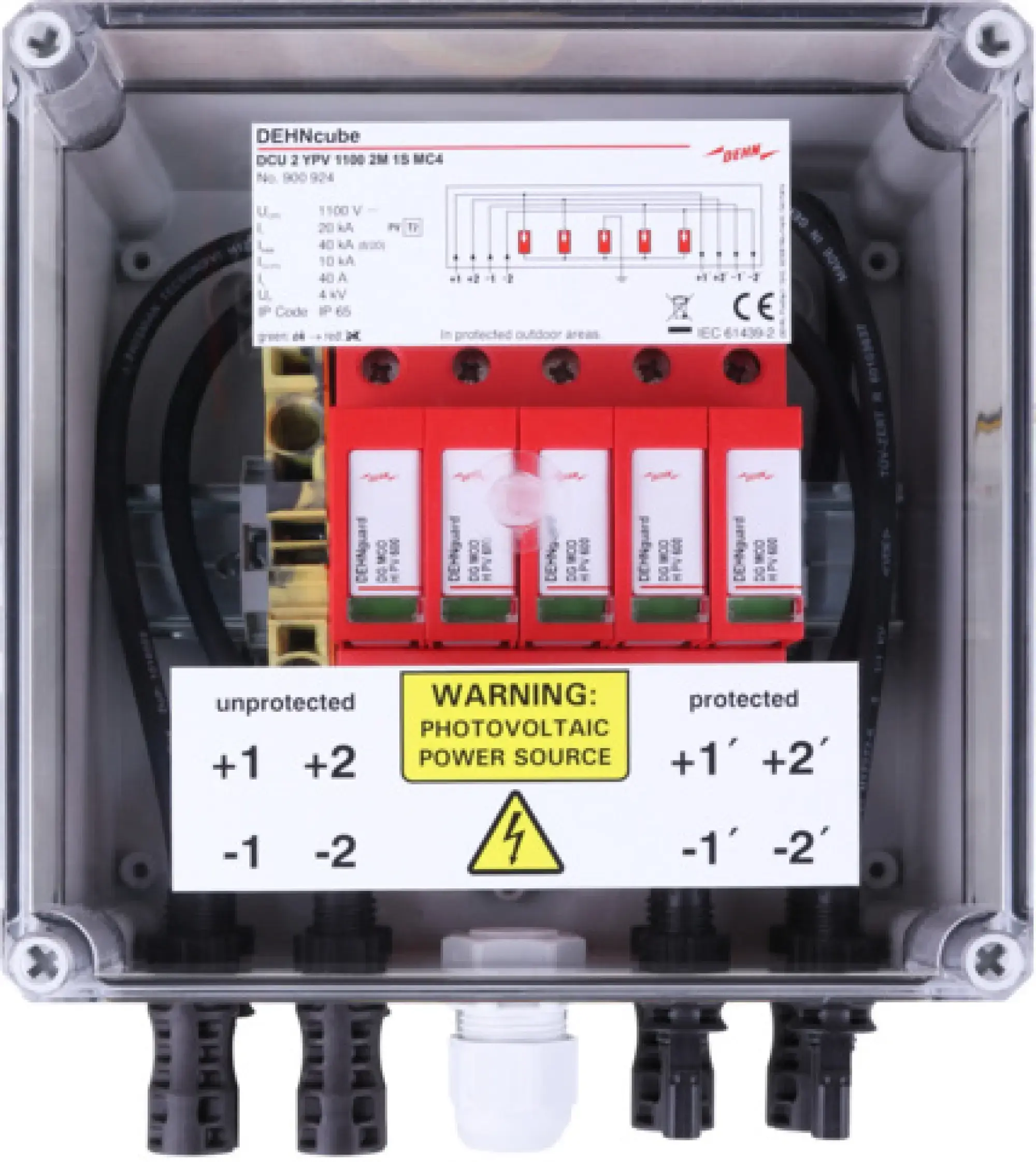 Dehn 900924 Type2 generator junction box, IP65 encl. f. PV, 2MPPT, 1 string each, to 1100V DC (img_001) Dehn 900924 Type2 generator junction box, IP65 encl. f. PV, 2MPPT, 1 string each, to 1100V DC (img_001)