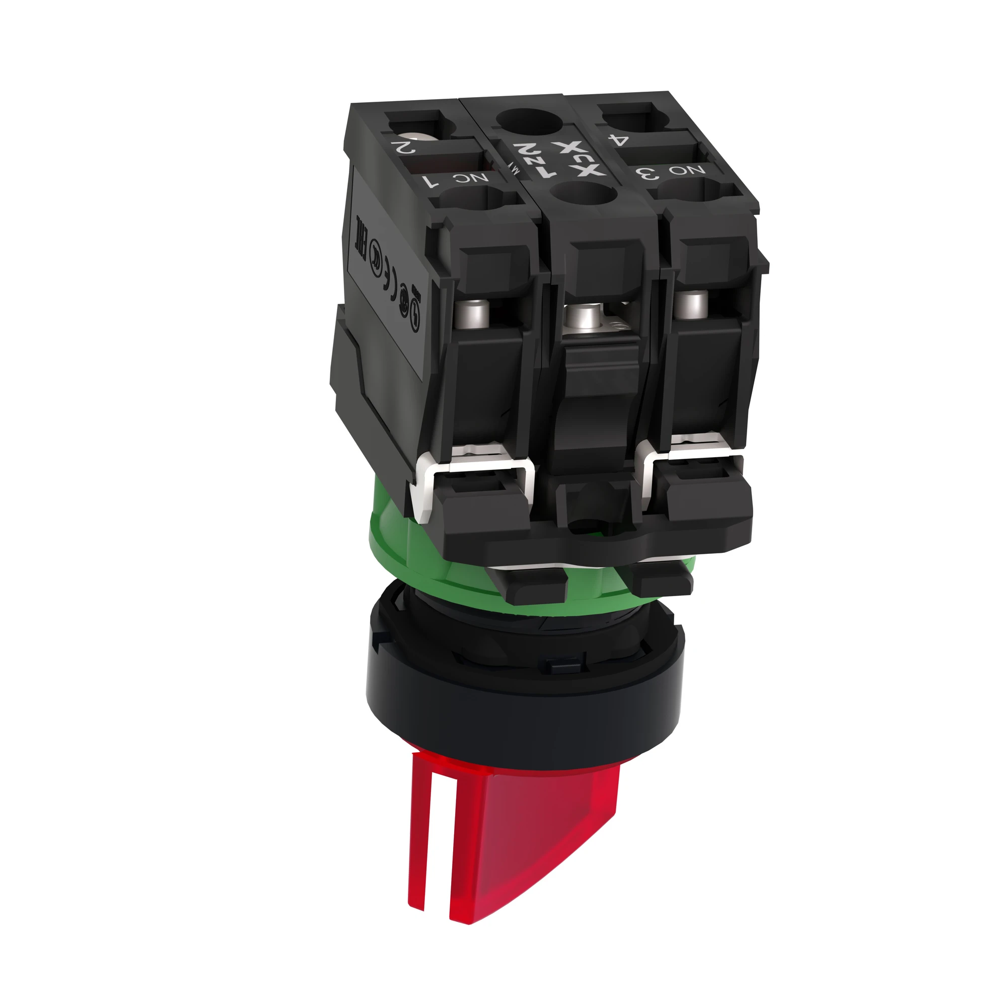 Schneider Electric XB5AK124B5 Illuminated Selector Switch, Harmony XB5, Plastic, Red, 22mm, Universal LED, 2 Positions, 1 NC + 1 NO, 24V ACDC (img_007)