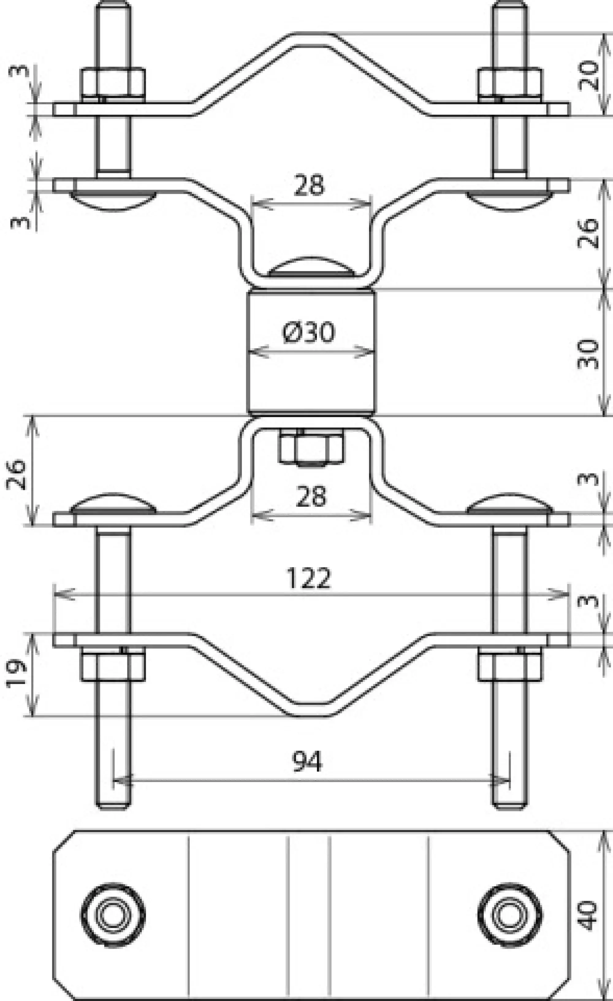 Dehn 105161 Fixing clamp for pipes D 40mm w. spacer 35mm for supp. tubes D 45-65mm StSt (img_004)