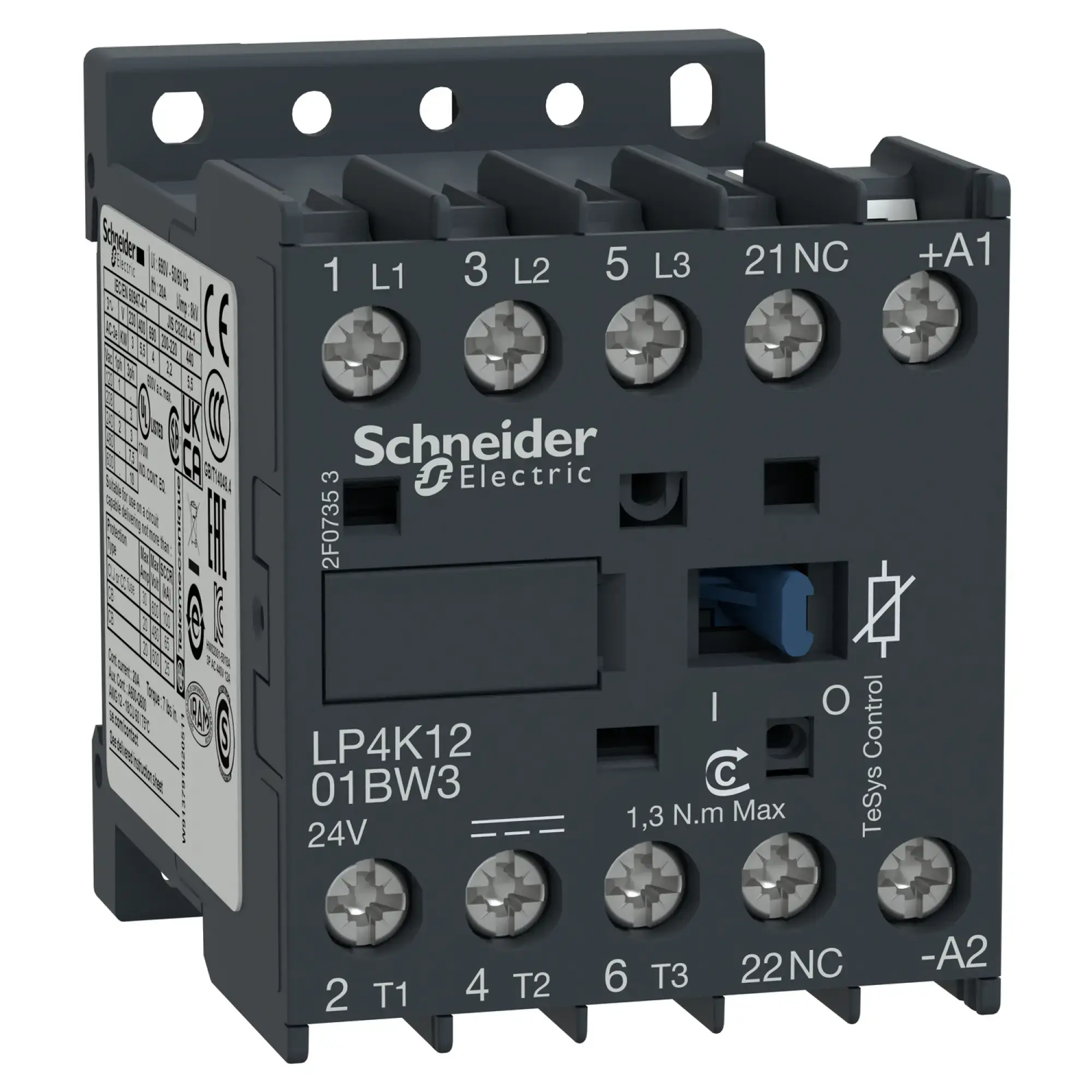 Schneider Electric LP4K1201BW3 Power contactor LP4K 3p, +1NC, 5.5 kW, 12 A, 400 V AC3, coil 24 V DC (img_002) Schneider Electric LP4K1201BW3 Power contactor LP4K 3p, +1NC, 5.5 kW, 12 A, 400 V AC3, coil 24 V DC (img_002)