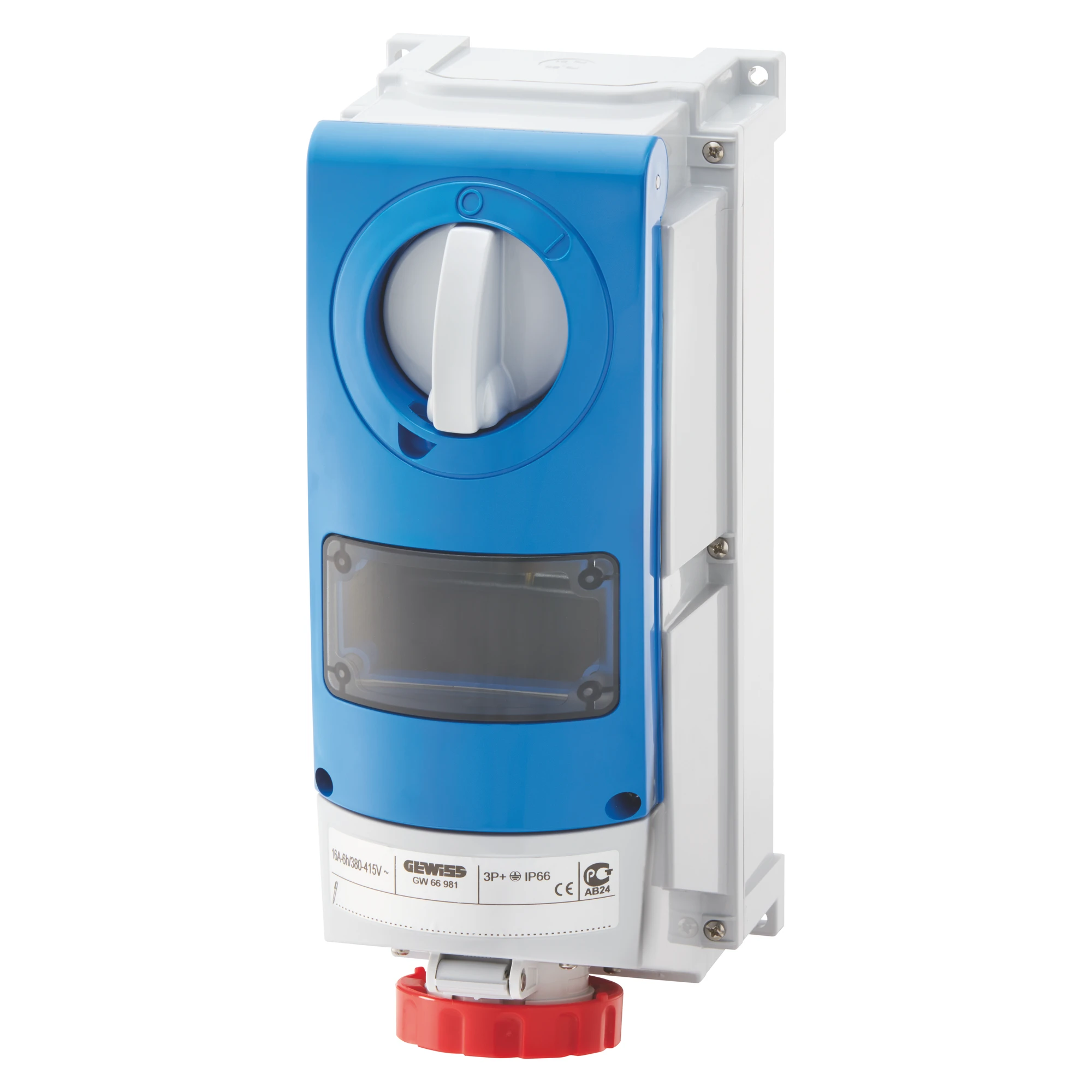 GEWISS GW66991 VERTICAL FIXED INTERLOCKED SOCKET OUTLET - WITH BOTTOM -FOR MOUNTING MODULAR DEVICES - FOR HEAVY-DUTY USE - 2P+E 32A 380-415V-50/60HZ 9H-IP66 (img_001)