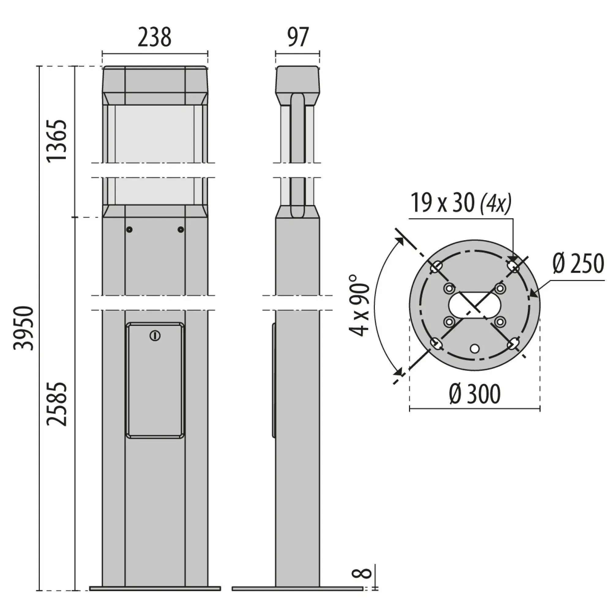 Performance iN Lighting 306076 LED-Pollerleuchte 3000K 88W dimmbar 1-10V symmetrische extrabreite Streuoptik 306076 (img_003)
