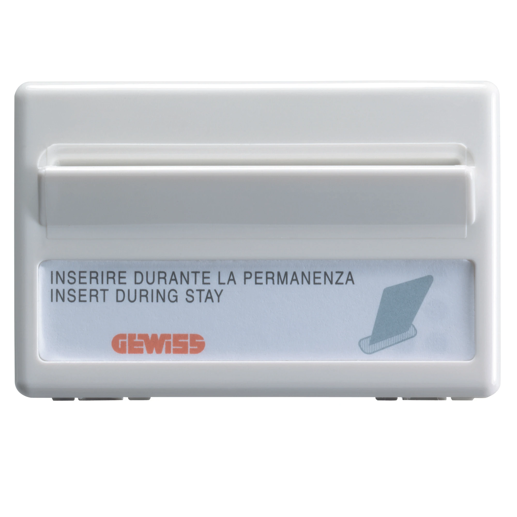 GEWISS GW20820 UNIVERSAL BADGE SWITCH FOR HOTEL SYSTEM - UNIPOLAR NO - 10A - BADGE 54mm - BACKLIT 230V - 3 MODULES - SYSTEM WHITE (img_001)