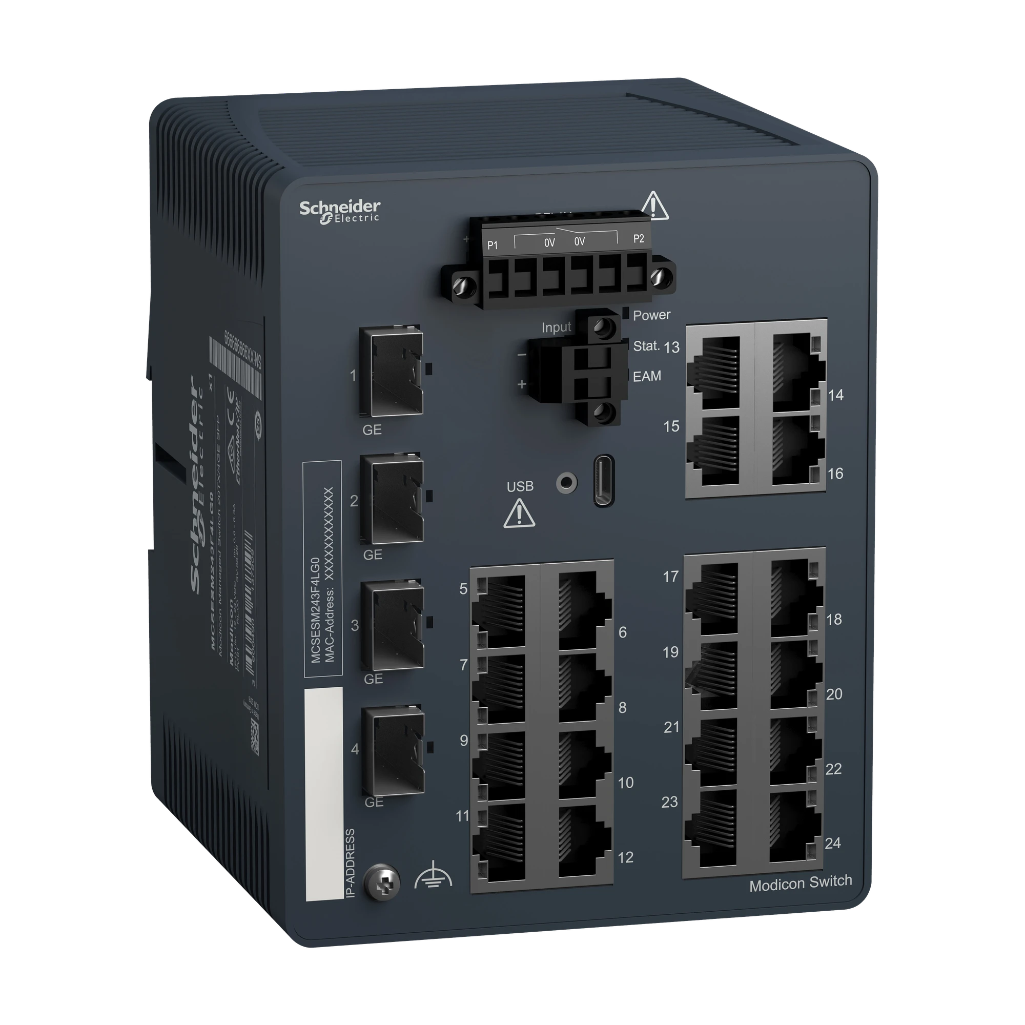 Schneider Electric MCSESM243F4LG0 Modicon Managed Switch, 20 Ports for Copper (20TX 10/100 Mbit/s) + 4 Gigabit SFP Ports (100/1000 Mbit/s) (img_001) Schneider Electric MCSESM243F4LG0 Modicon Managed Switch, 20 Ports for Copper (20TX 10/100 Mbit/s) + 4 Gigabit SFP Ports (100/1000 Mbit/s) (img_001)