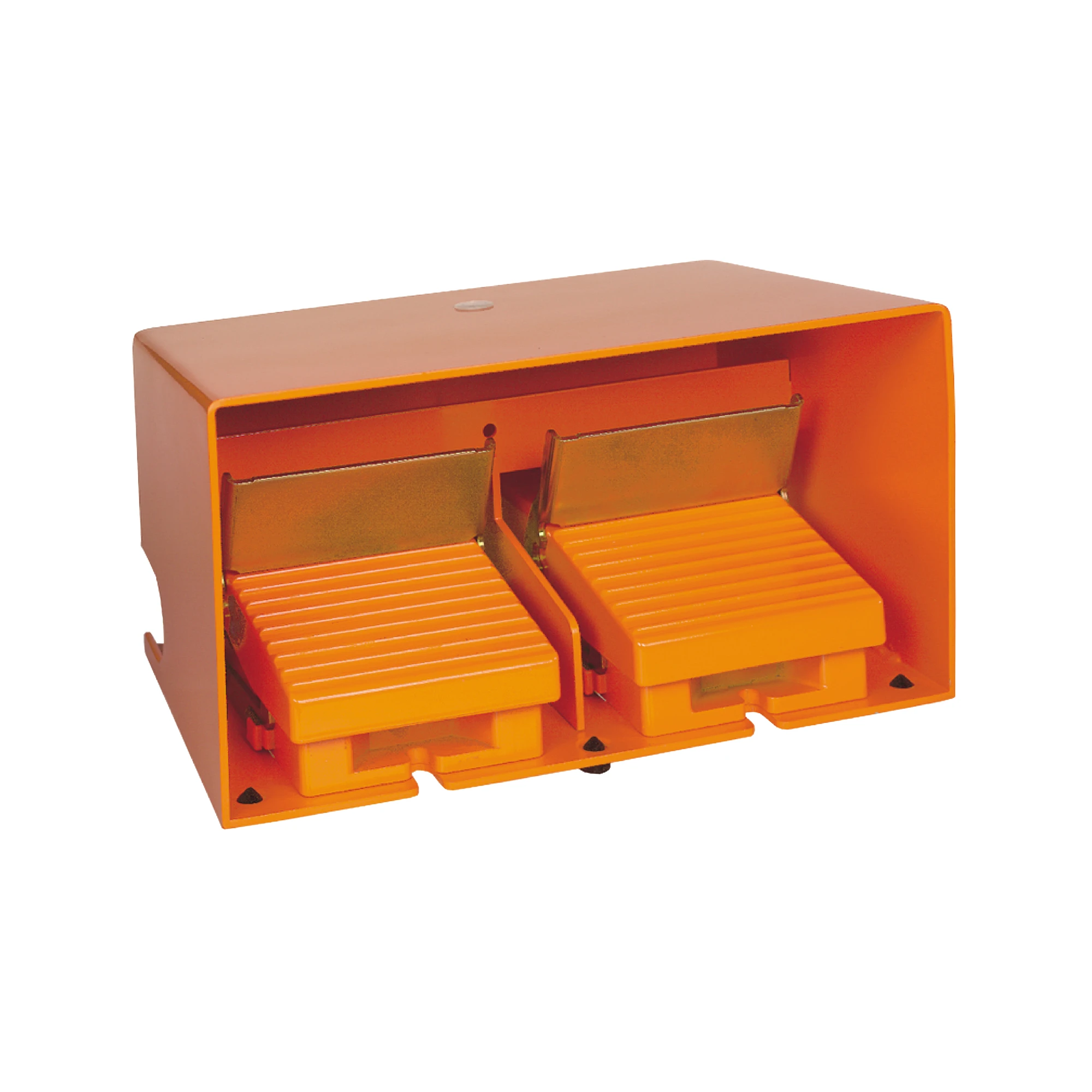 Schneider Electric XPER5110D Footswitch, Harmony XPE, double, metal, orange, 1-stage, 4NC+4NO, IP66, with protective hood, with lock (img_001)