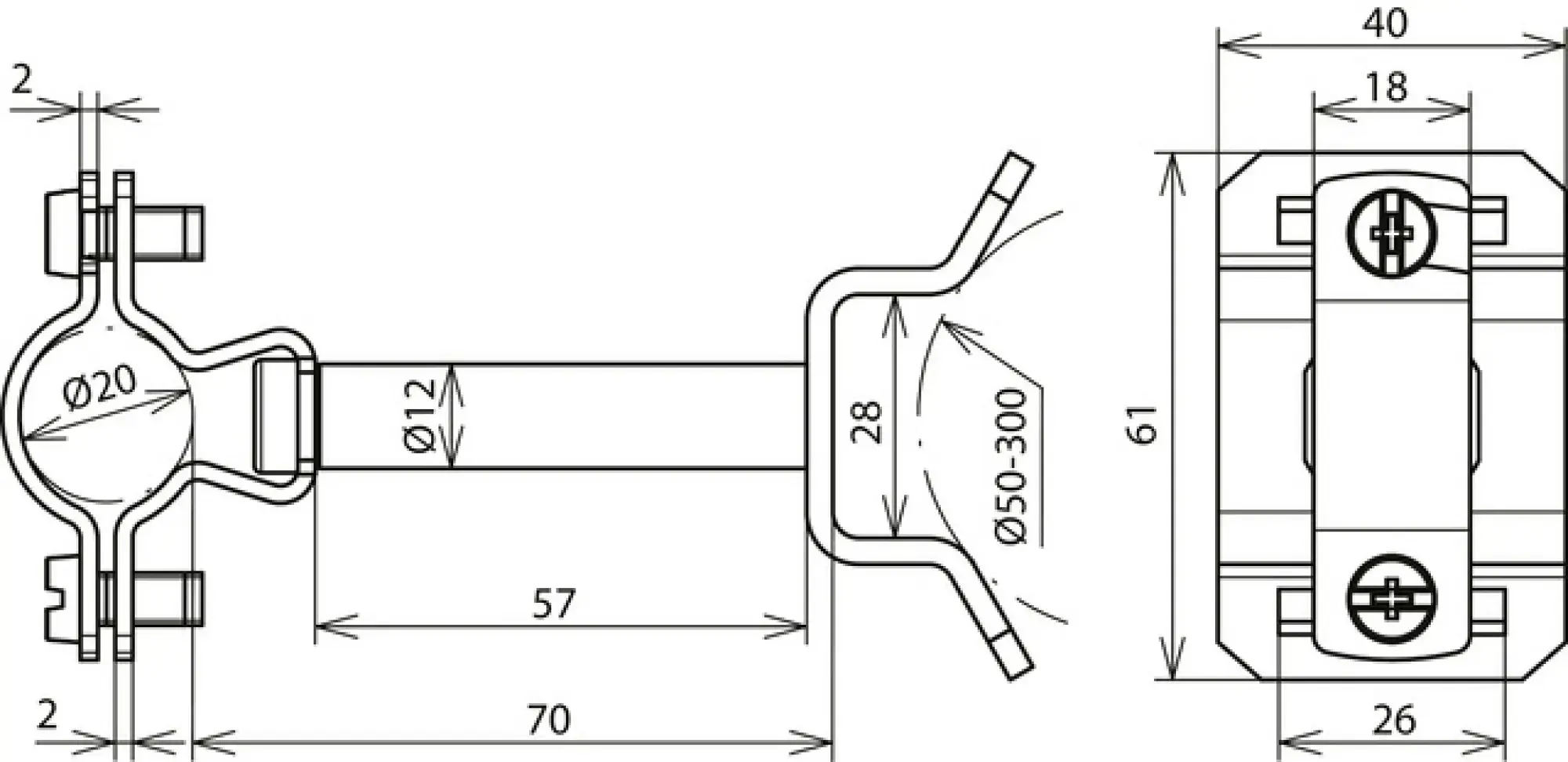 Dehn 275444 HVI Ex P70 holder StSt f. Conduc. D 20mm dist. 70mm w. bracket f. tubes 50-300mm (img_002)