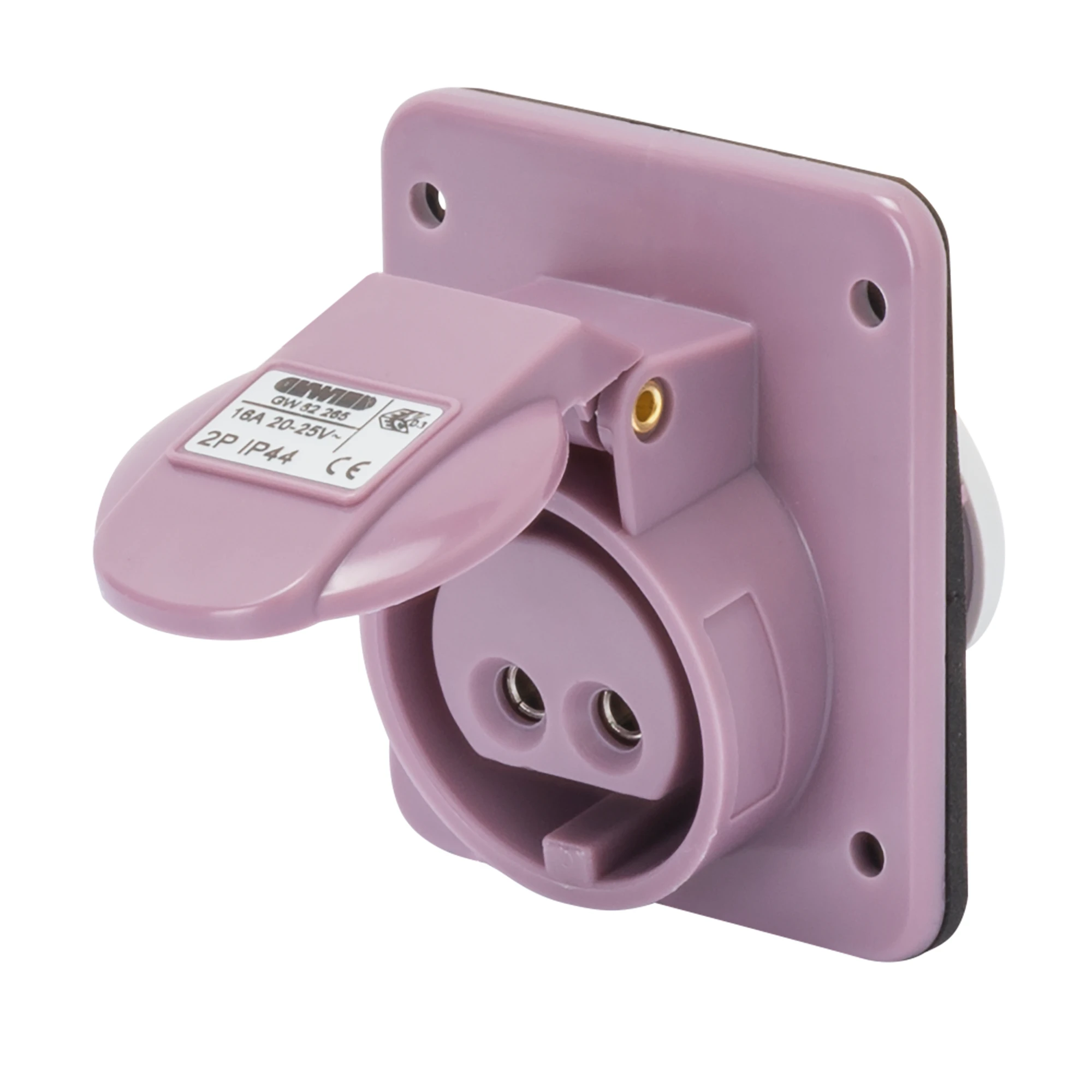 GEWISS GW62265 10° ANGLED FLUSH-MOUNTING SOCKET-OUTLET - IP44 - 2P 16A 20-25V 50-60HZ VIOLET - n.r. - SCREW WIRING (img_001)