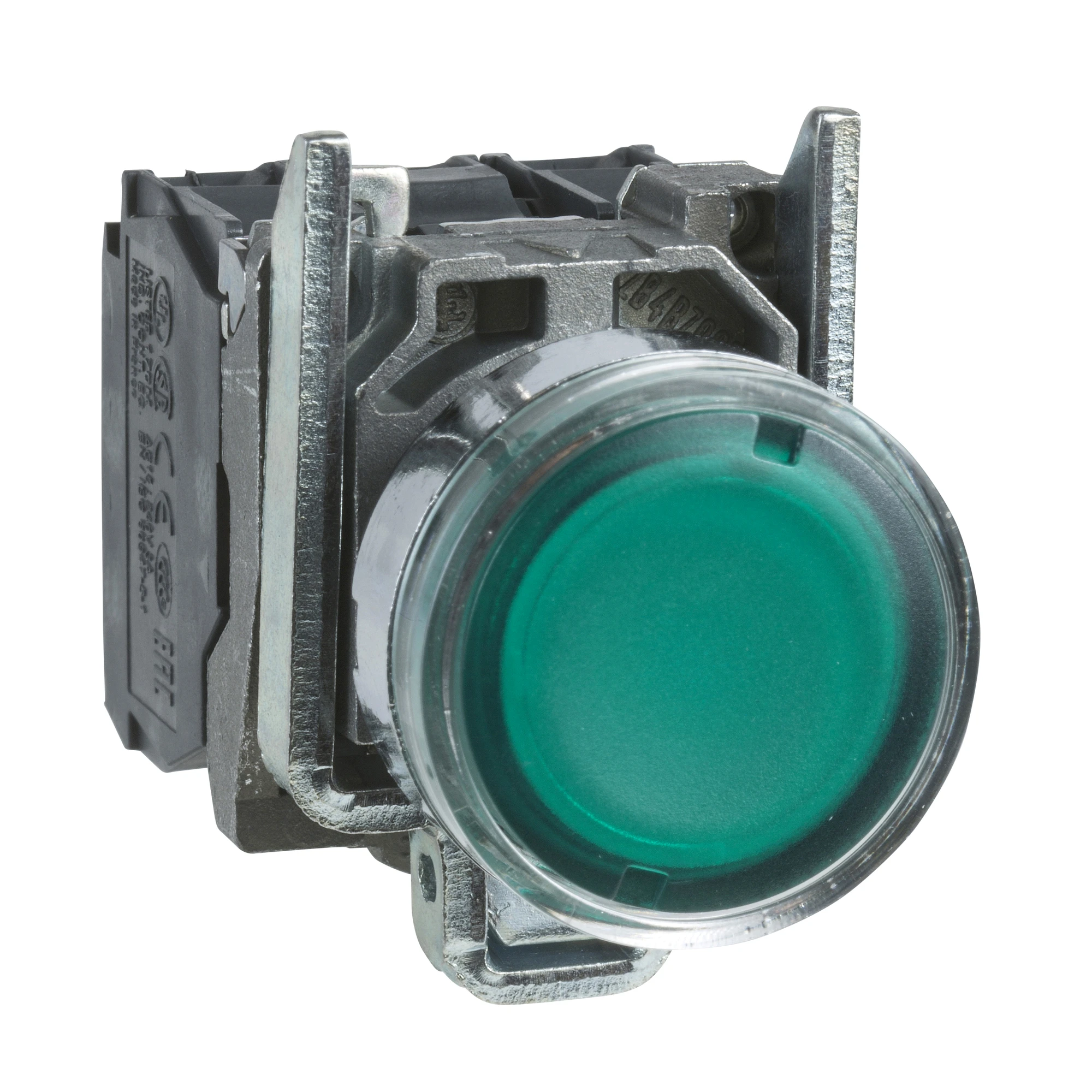Schneider Electric XB4BW3365 Illuminated push-button, Harmony XB4, metal, 22mm, green, unmarked, incandescent lamp BA9s, smooth dome, 1NO+1NC, 250V (img_001)