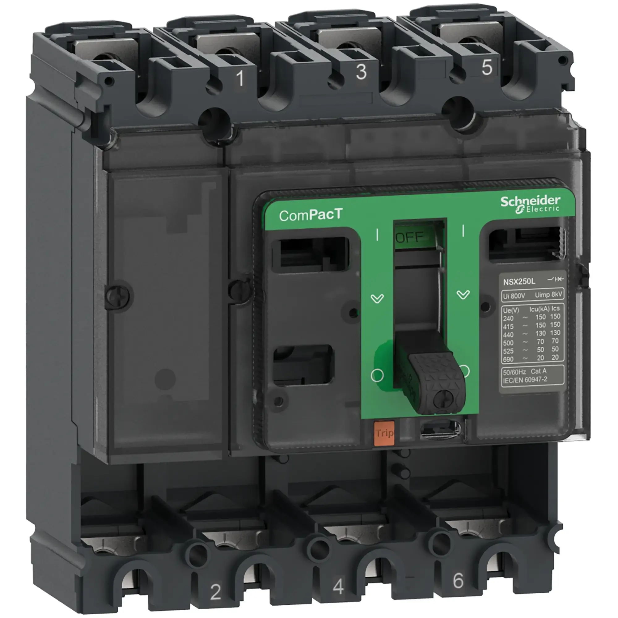 Schneider Electric C16B4 Compact Circuit Breaker ComPacT NSX160B Basic switch 4P 160A 25kA/415V AC, without tripping unit (img_002)