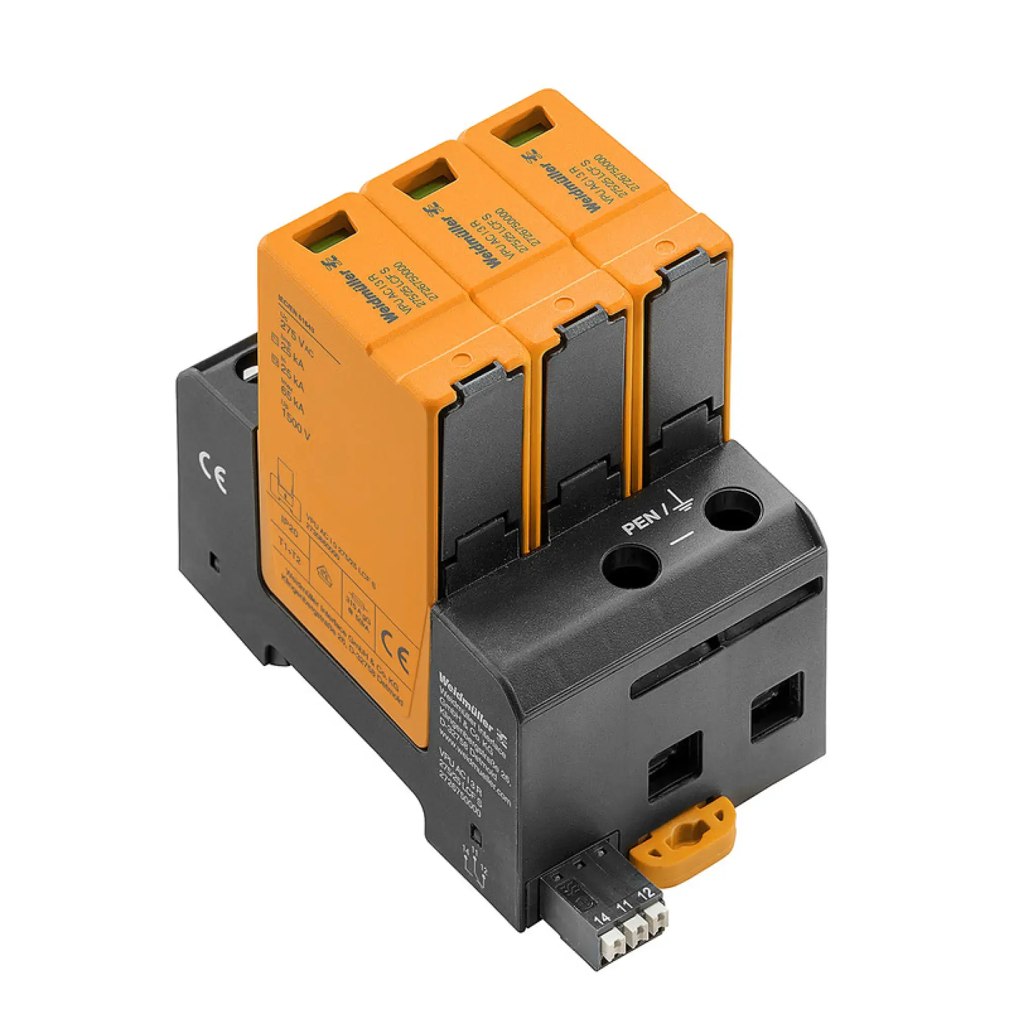Weidmüller 2726750000 Surge voltage arrester (power supply systems), Surge protection, Leakage-current-free, with remote contact, Type I + II, Low voltage network: TN-C, I (img_001)
