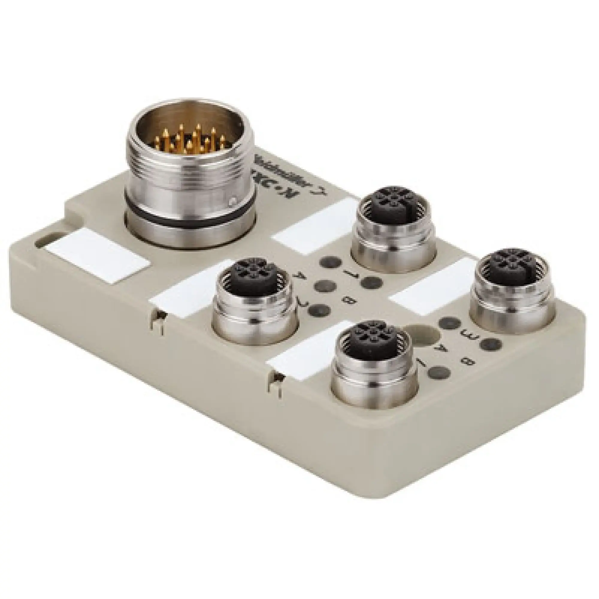 Weidmüller 1847960000 Sensor-actuator passive distributor (without cable), with M23 outlet, 12-pole, M12, 30 V, A-coded, LED: Yes, LED initiator: Yes, Wiring type: PNP (img_001)