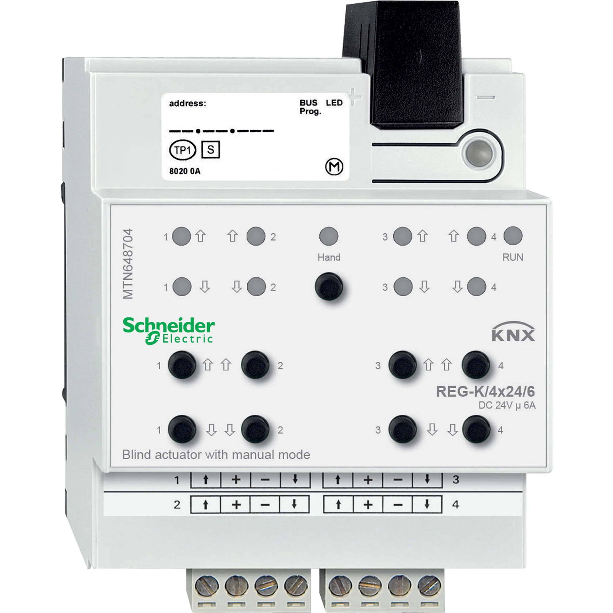 Schneider Electric MTN648704 Blind actuator REG-K/4x24/6 with manual control, light gray (img_001) Schneider Electric MTN648704 Blind actuator REG-K/4x24/6 with manual control, light gray (img_001)