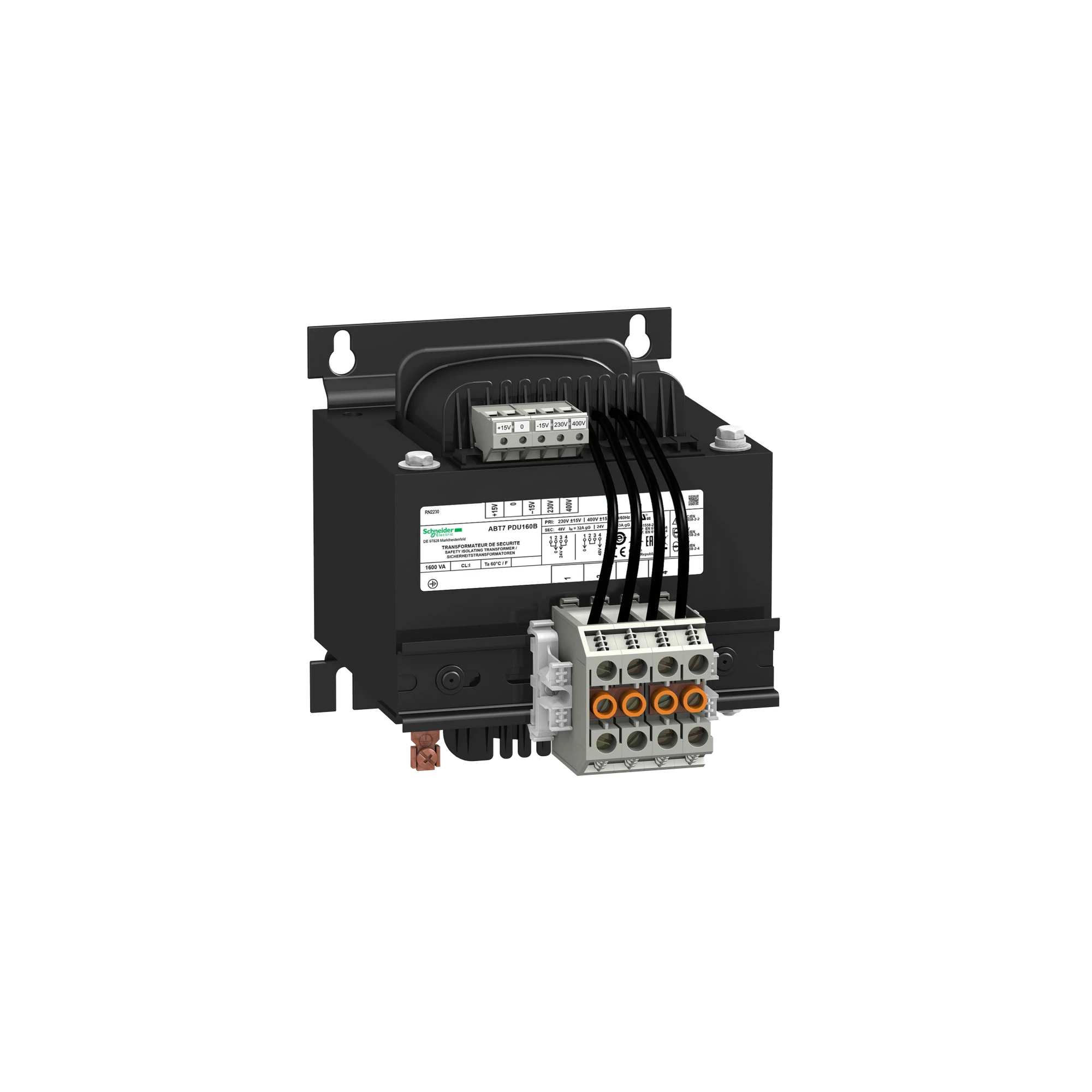 Schneider Electric ABT7PDU160B Safety isolation transformer, Modicon ABT7, input 230/400V AC, output 2x 24V AC, 1.6kVA (img_001)