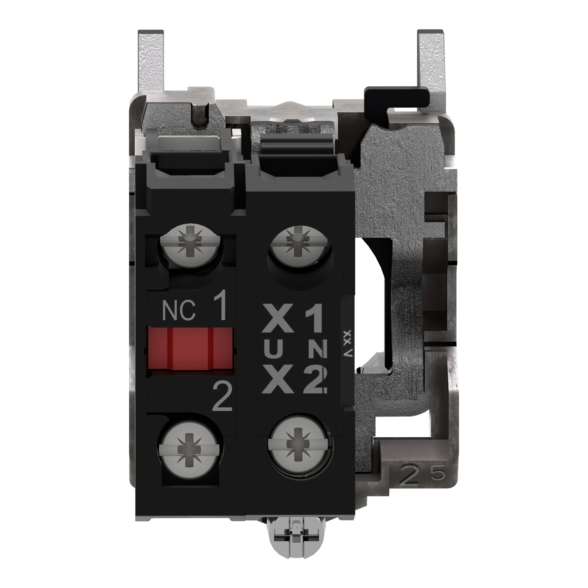 Schneider Electric ZB4BW0M12 Auxiliary contact block with mounting flange, Harmony XB4, metal, white, universal LED, 1NC, 230-240V AC (img_002)