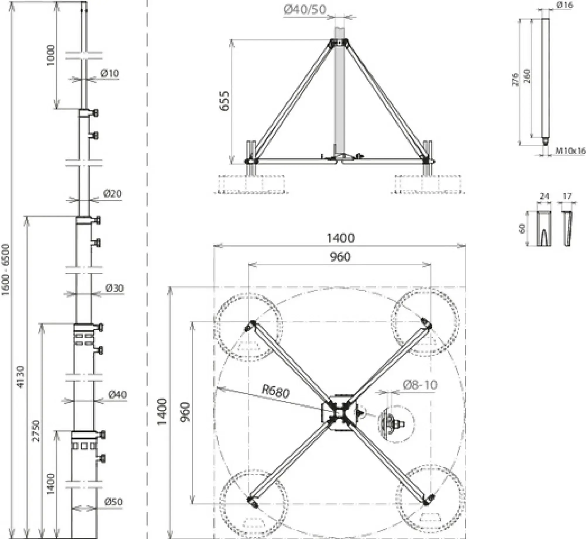 Dehn 105712 -SET- telesc. air-term. rod L6.5m Al with 4-legged stand D50mm R680mm StSt (img_002)