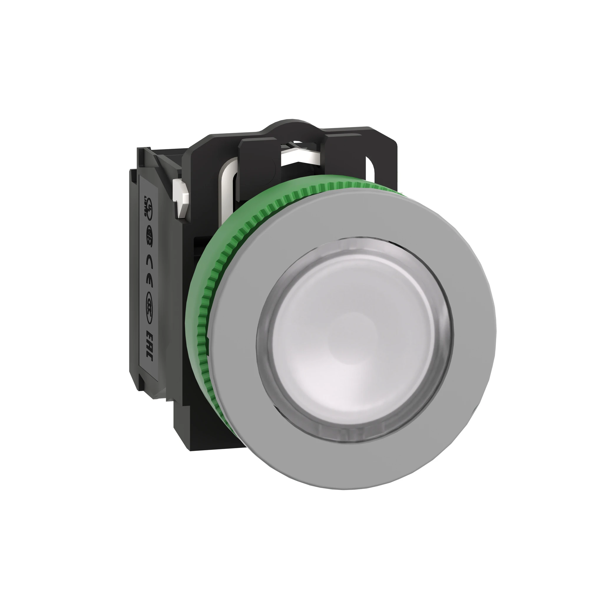 Schneider Electric XB5FW31G5C0 Illuminated push-button, Harmony XB5F, plastic, antimicrobial, light grey, white, 30mm, universal LED, 1NC + 1NO, 110-120V AC (img_001)