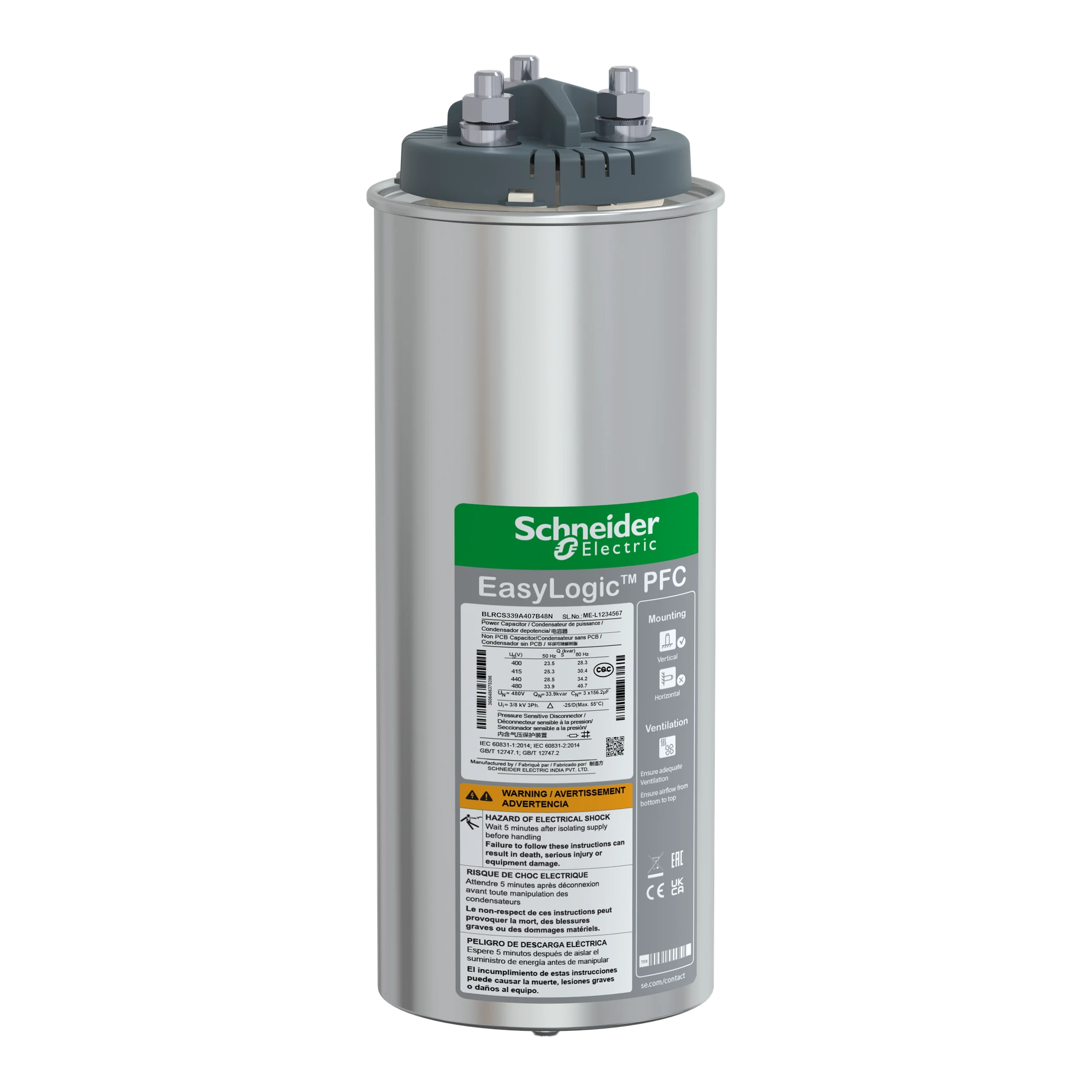 Schneider Electric BLRCS339A407B48 Standard Capacitor, EasyLogic PFC SD, 33.9/40.7kvar, 480V, 50/60Hz (img_001) Schneider Electric BLRCS339A407B48 Standard Capacitor, EasyLogic PFC SD, 33.9/40.7kvar, 480V, 50/60Hz (img_001)