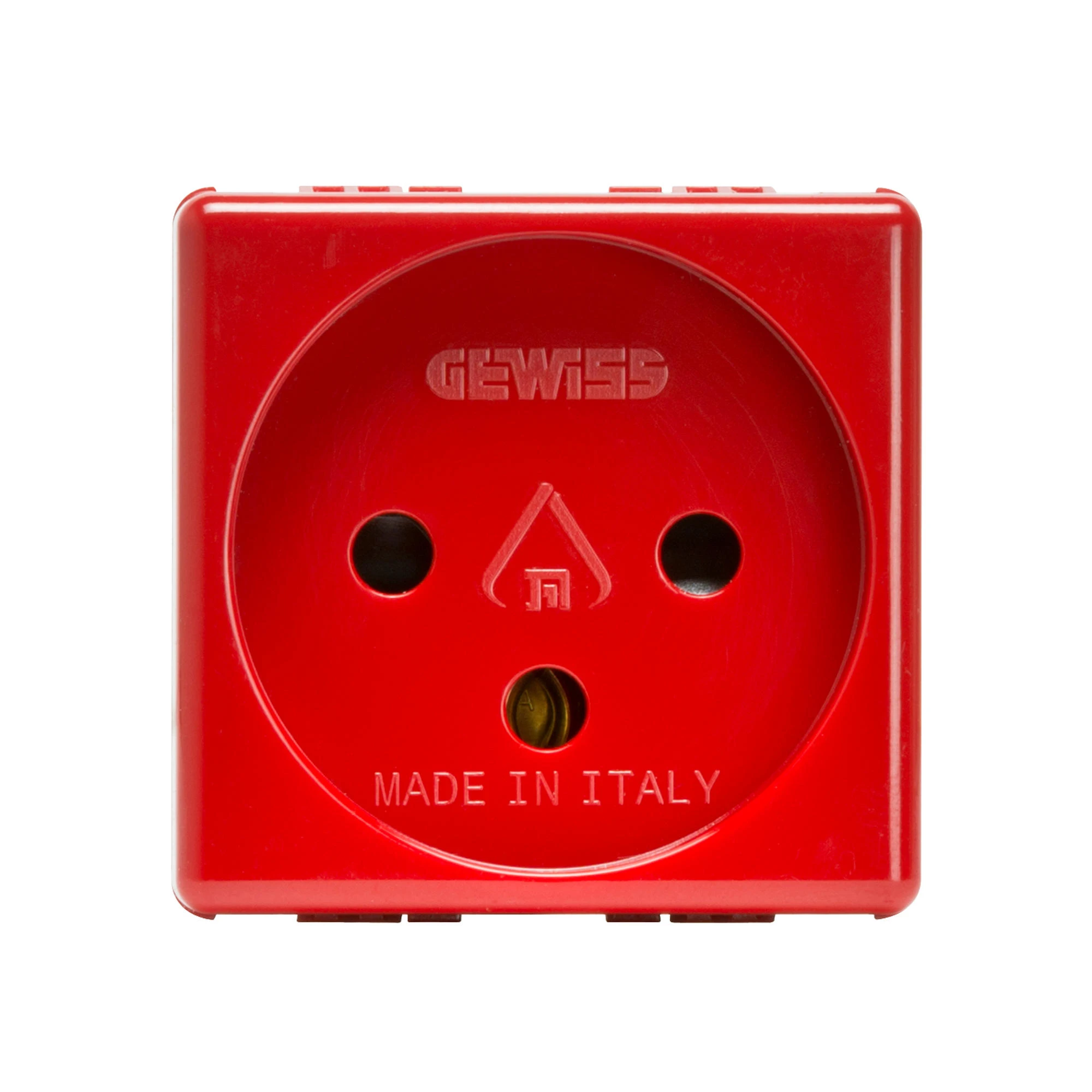 GEWISS GW20298 ISRAELI STANDARD SOCKET-OUTLET 250V ac - FOR DEDICATED LINES - 2P+E 16A - 2 MODULES - RED - SYSTEM (img_001)