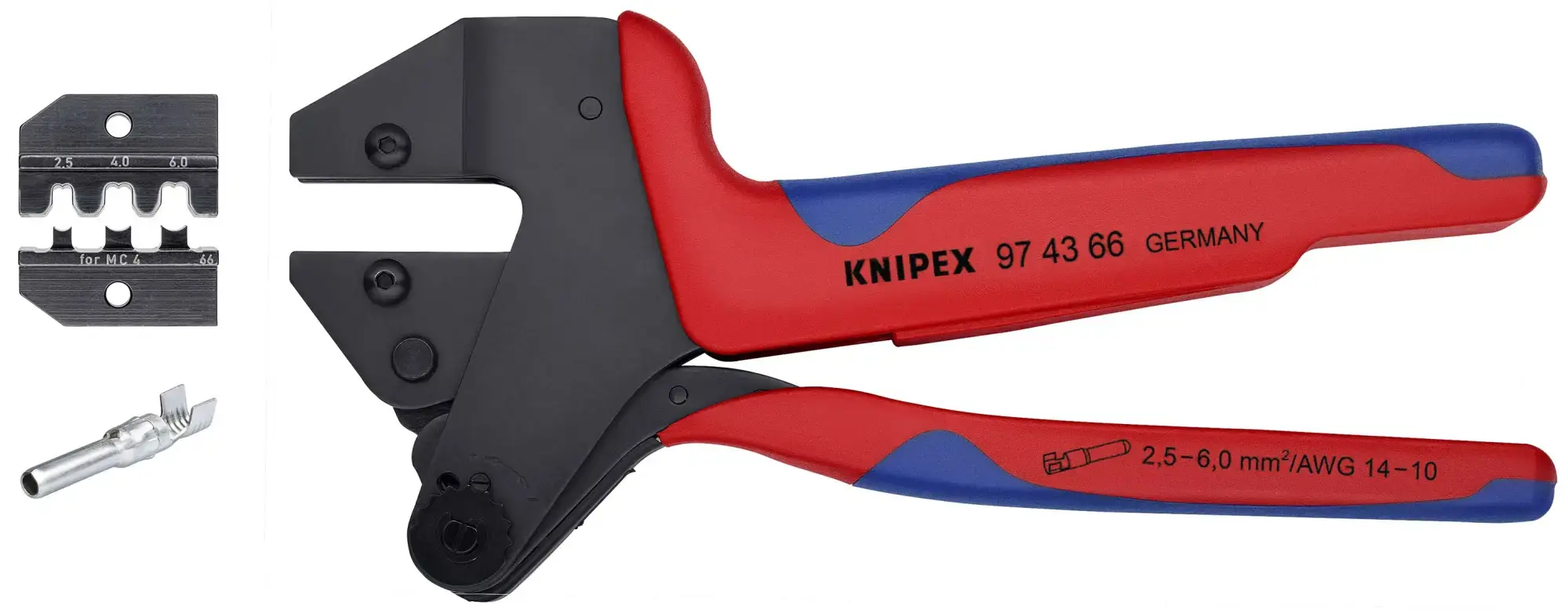 Knipex 97 43 66 Pince à sertir universelle MC4® & MC4® Evo 2 pour connecteurs MC4® et MC4® Evo 2 avec poignées multimatières brunie 200 mm (img_002)