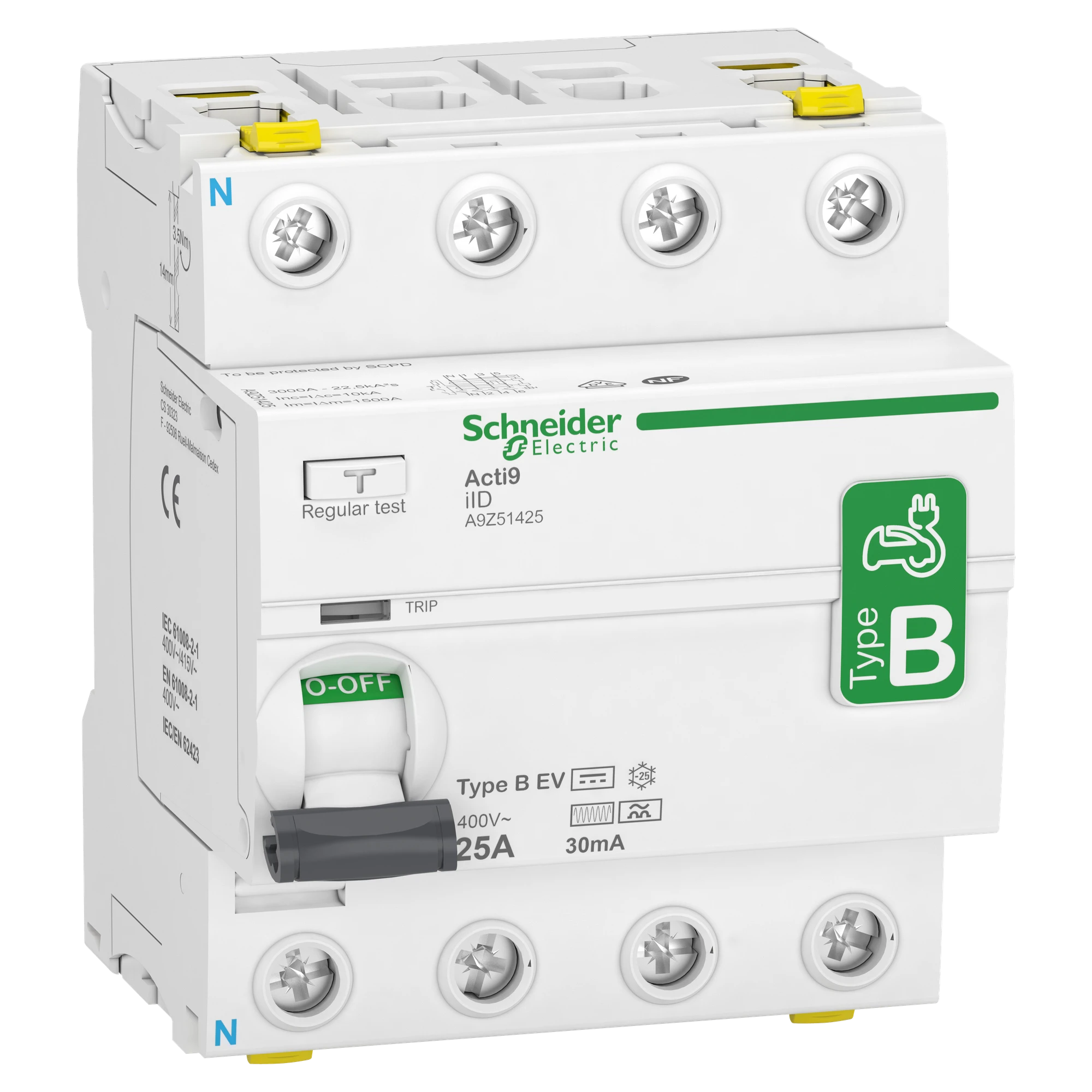 Schneider Electric A9Z51425 Residual Current Circuit Breaker Charging Station iID, 4P, 25A, Type B-EV, 30mA (img_001) Schneider Electric A9Z51425 Residual Current Circuit Breaker Charging Station iID, 4P, 25A, Type B-EV, 30mA (img_001)