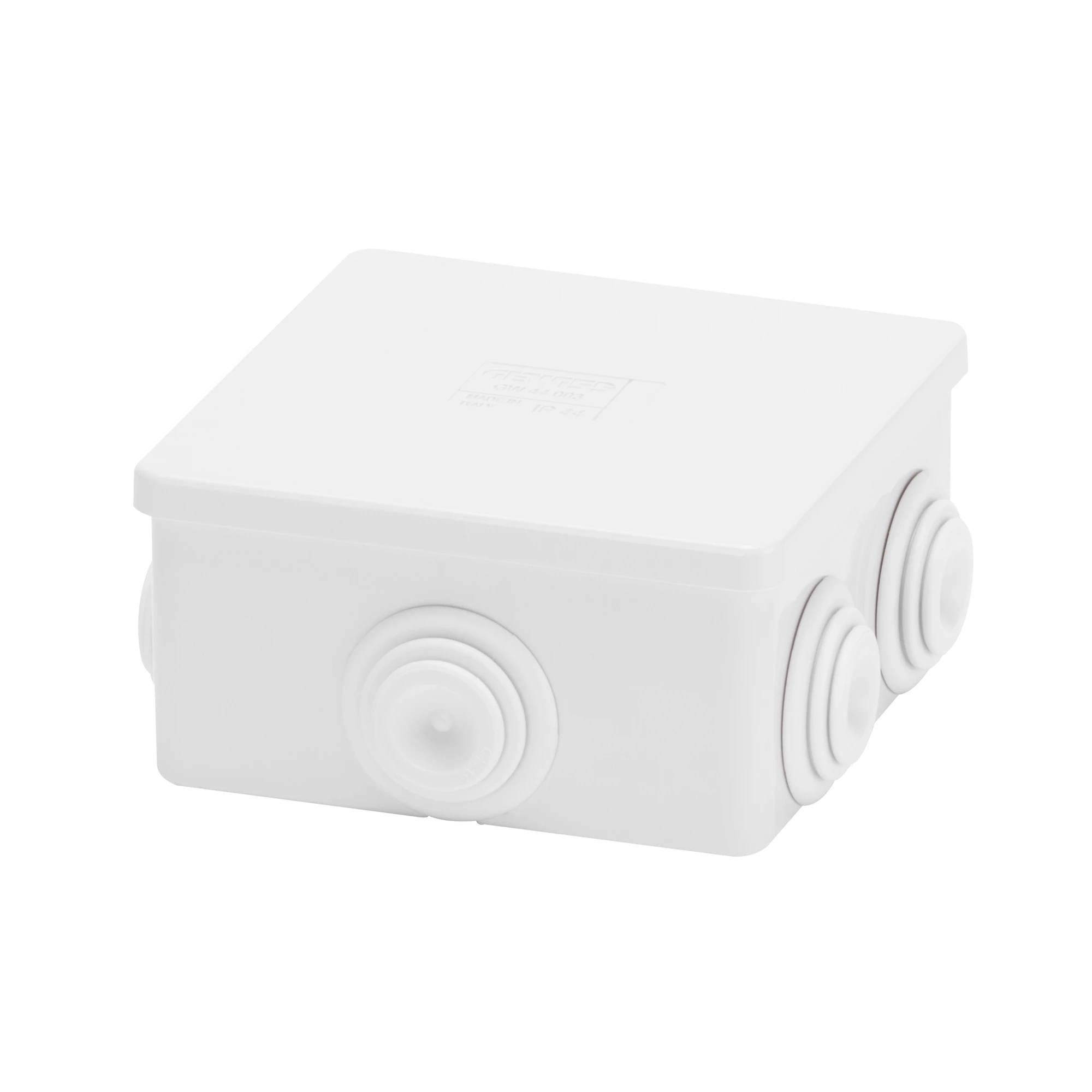GEWISS GW44003 Abzweigkasten eckig 80x80x40mm IP44 mit 6 Kabeltuellen M20 GWT 650°C (img_001) GEWISS GW44003 Abzweigkasten eckig 80x80x40mm IP44 mit 6 Kabeltuellen M20 GWT 650°C (img_001)