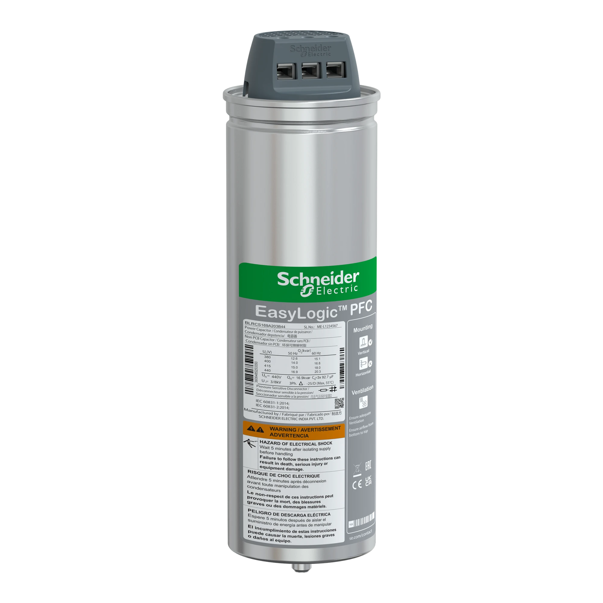 Schneider Electric BLRCS169A203B44 Standard Capacitor, EasyLogic PFC SD, 16.9/20.3kvar, 440V, 50/60Hz (img_001) Schneider Electric BLRCS169A203B44 Standard Capacitor, EasyLogic PFC SD, 16.9/20.3kvar, 440V, 50/60Hz (img_001)