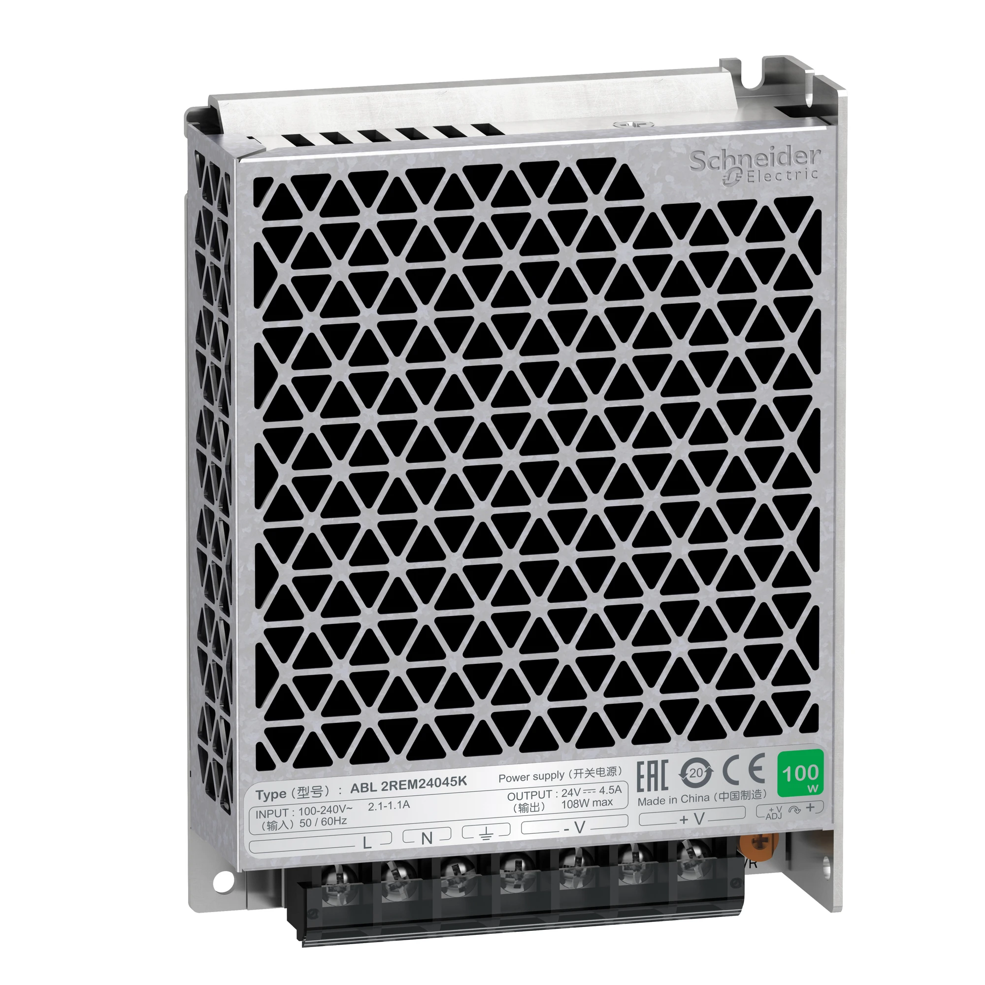 Schneider Electric ABL2REM24045K Spannungsversorgung, Easy Modicon ABL2, getaktet, 1-phasig, 100-240V AC, 24V DC, 4,5A, 108W (img_001) Schneider Electric ABL2REM24045K Spannungsversorgung, Easy Modicon ABL2, getaktet, 1-phasig, 100-240V AC, 24V DC, 4,5A, 108W (img_001)