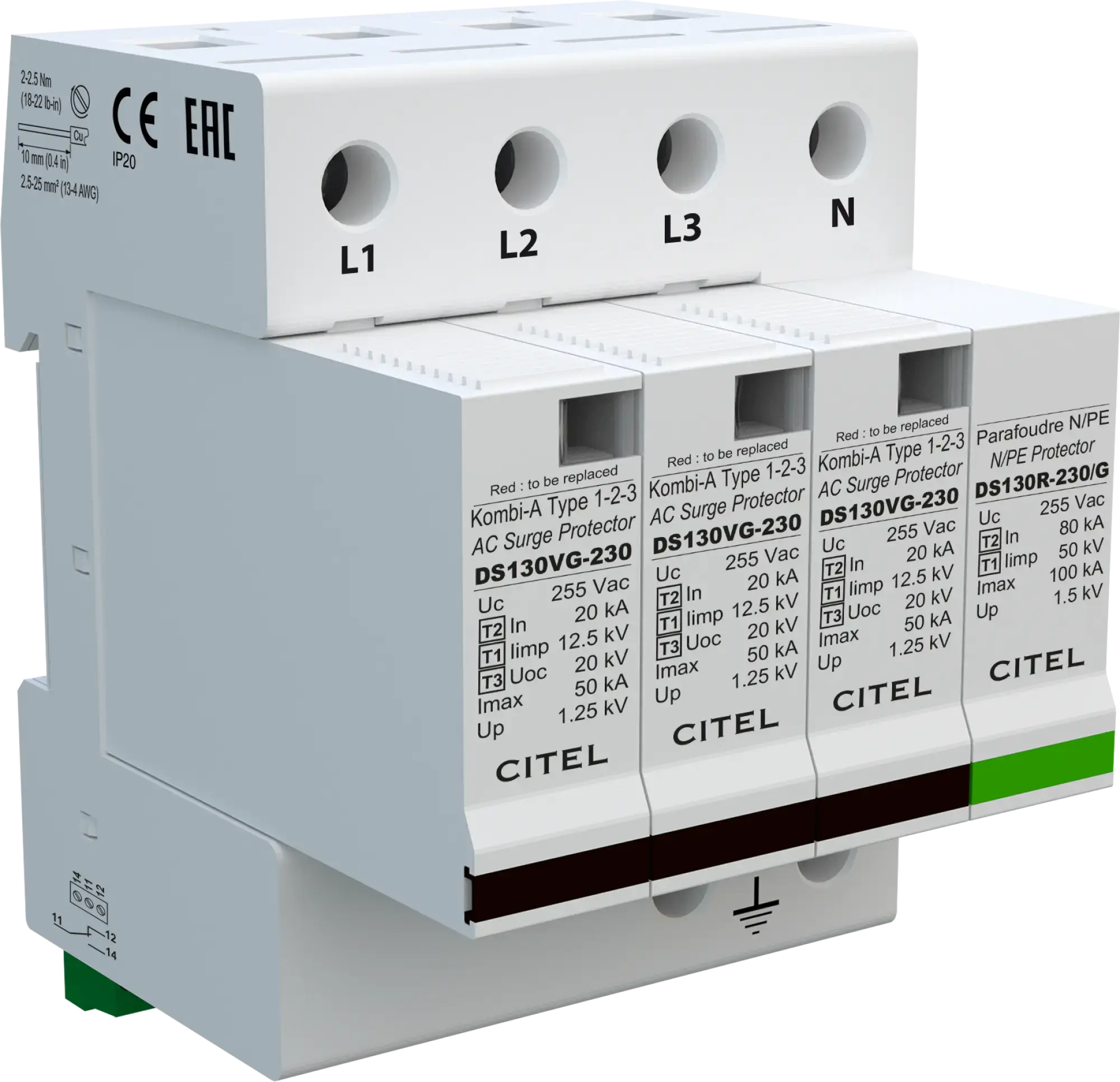 Citel 571584 Kombi-Ableiter 4-polig Typ 1+2 für 230/400 V TT Netze, VG-Technology (img_001)