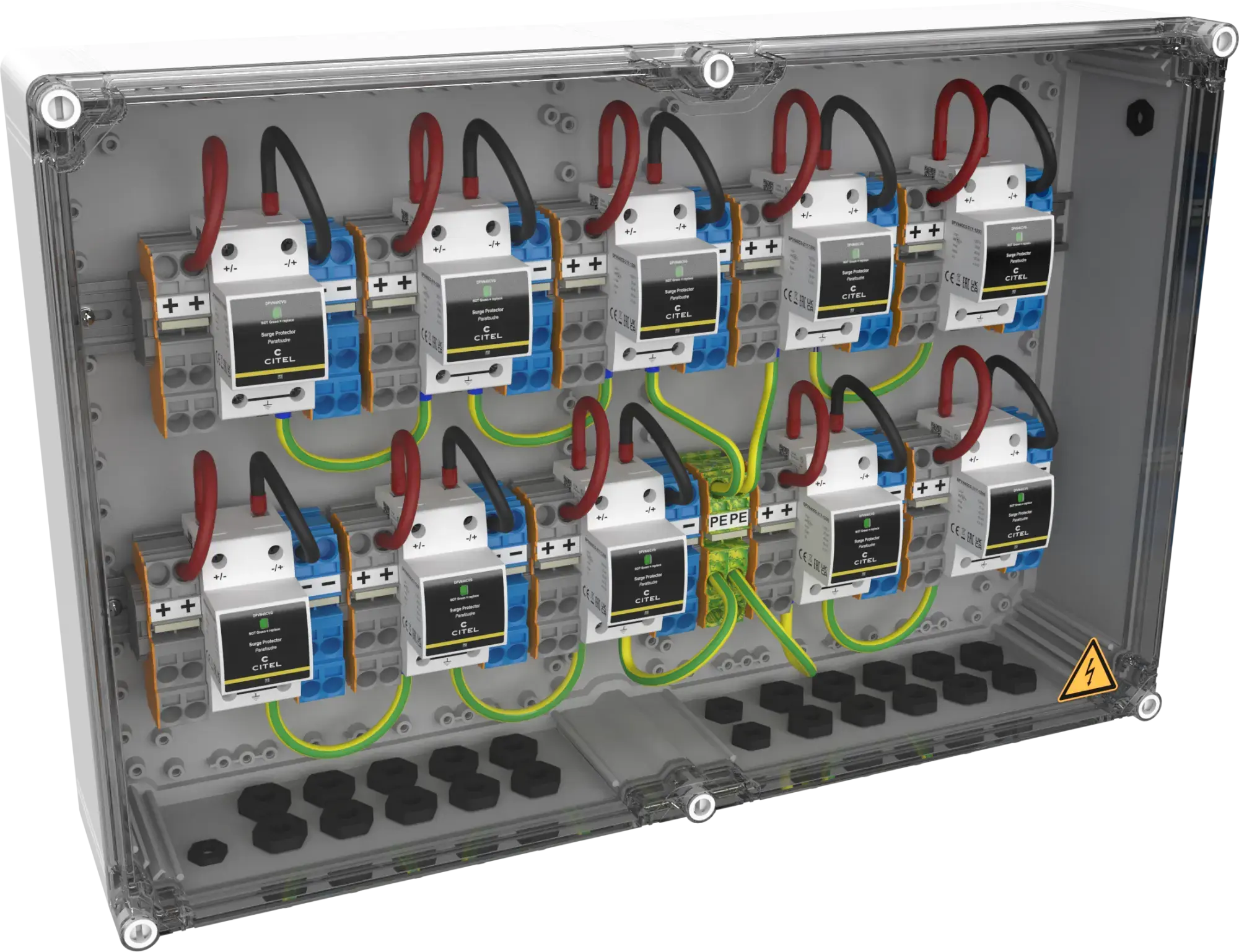 Citel 157616 Generatoranschlusskasten mit SPD Typ 2+3, 1200 VDC, 10-MPPT, 4 Strings (img_001) Citel 157616 Generatoranschlusskasten mit SPD Typ 2+3, 1200 VDC, 10-MPPT, 4 Strings (img_001)