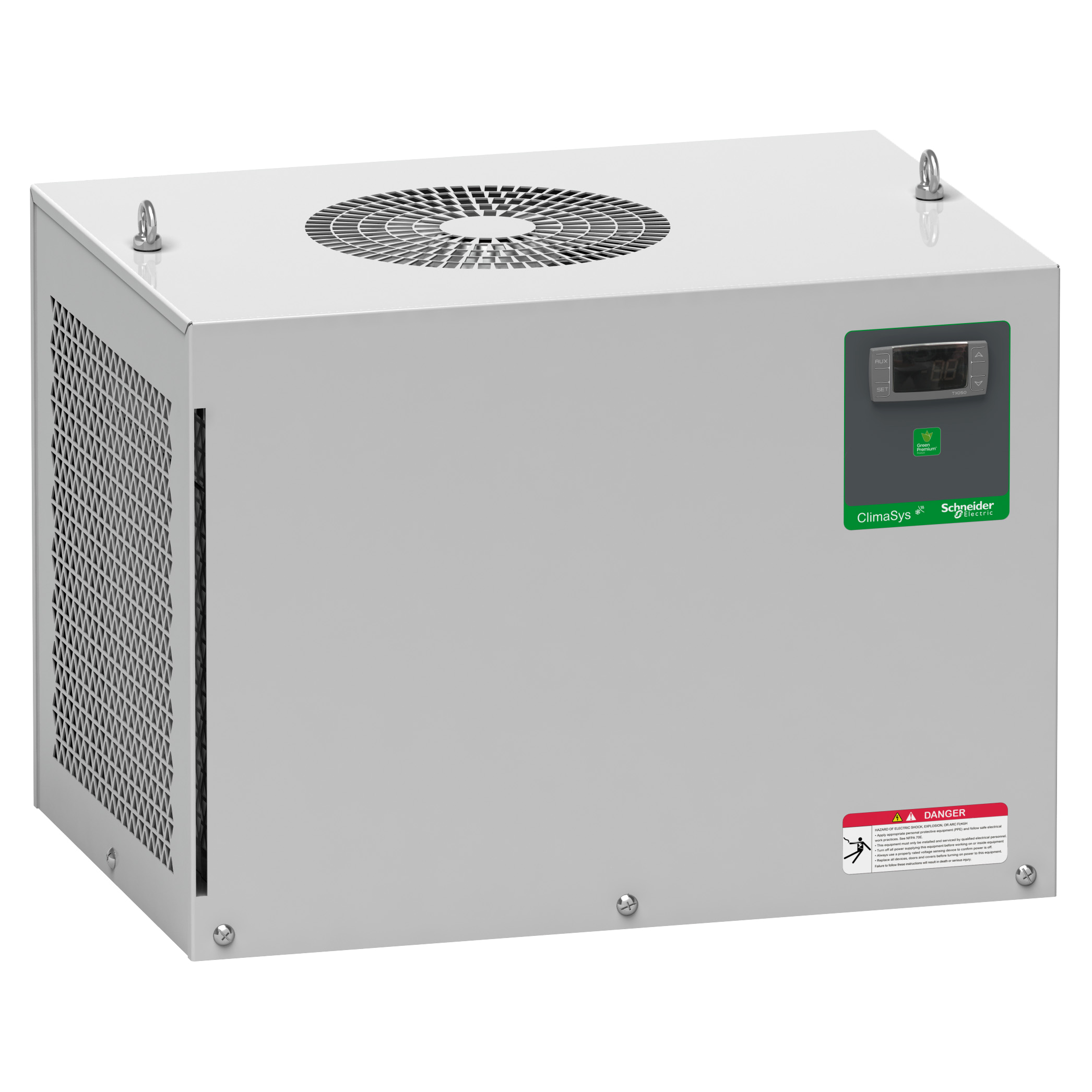 Schneider Electric ClimaSys Standard Cooling Unit for Control Panel Roof, 2050 W at 230V Schneider Electric ClimaSys Standard Cooling Unit for Control Panel Roof, 2050 W at 230V