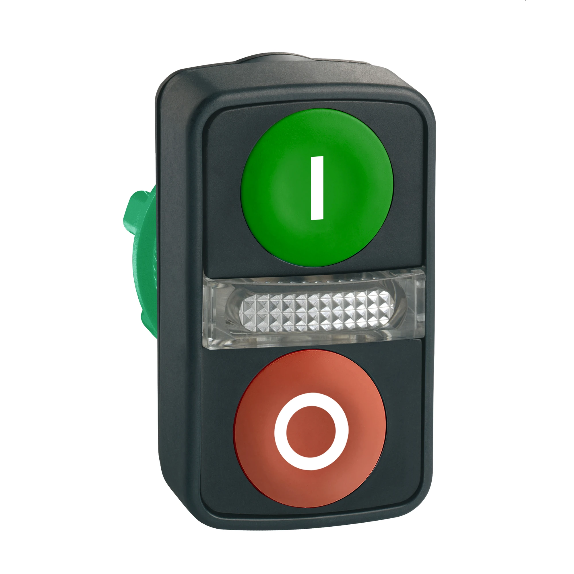 Schneider Electric ZB5AW7A3741 Double push-button, front element, Harmony XB5, plastic, 22mm, green, red, labeled I/O, illuminated (img_001)