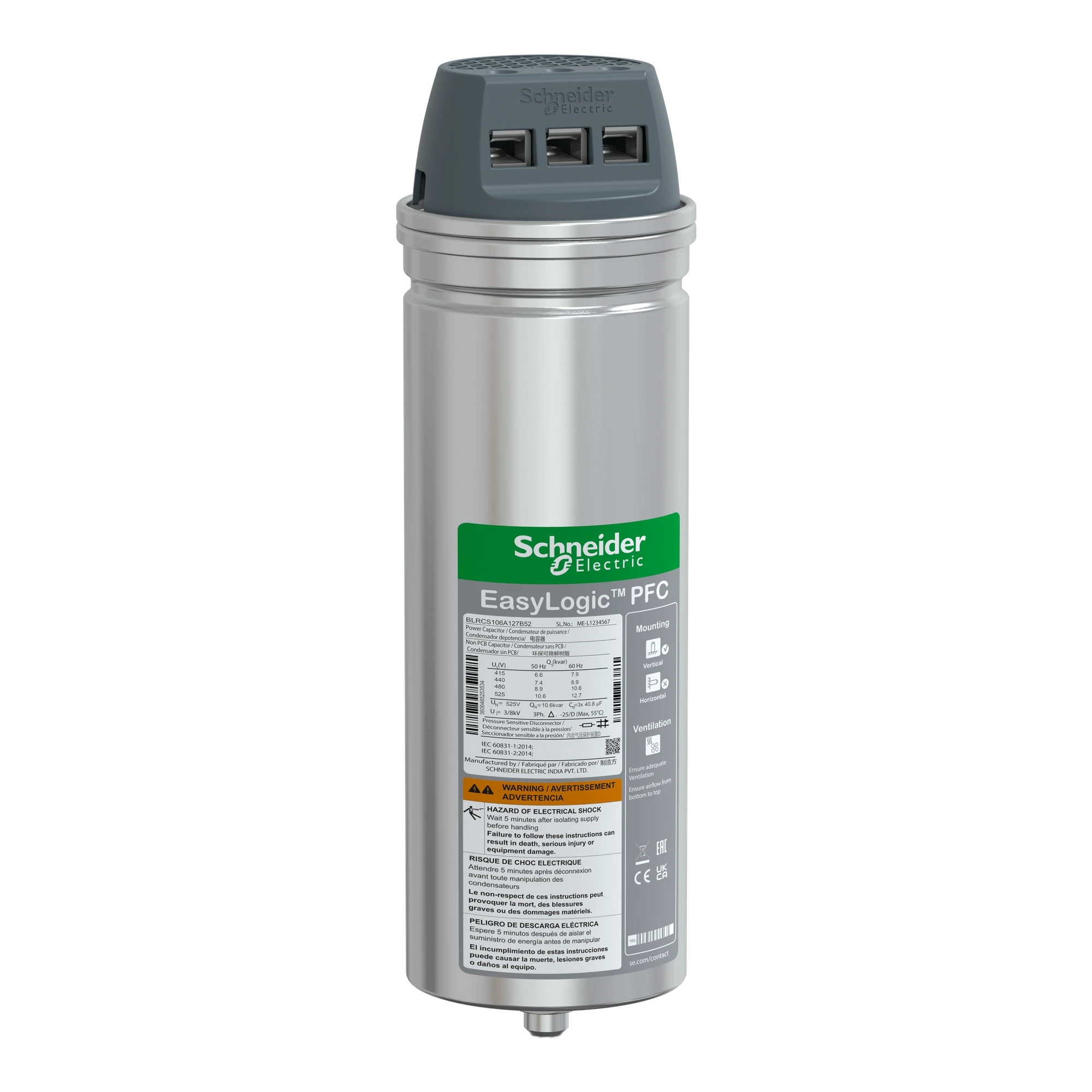 Schneider Electric BLRCS106A127B52 VarplusCan SDuty Capacitor, 10.6/12.7 kvar, 525 V, 50/60Hz (img_001) Schneider Electric BLRCS106A127B52 VarplusCan SDuty Capacitor, 10.6/12.7 kvar, 525 V, 50/60Hz (img_001)