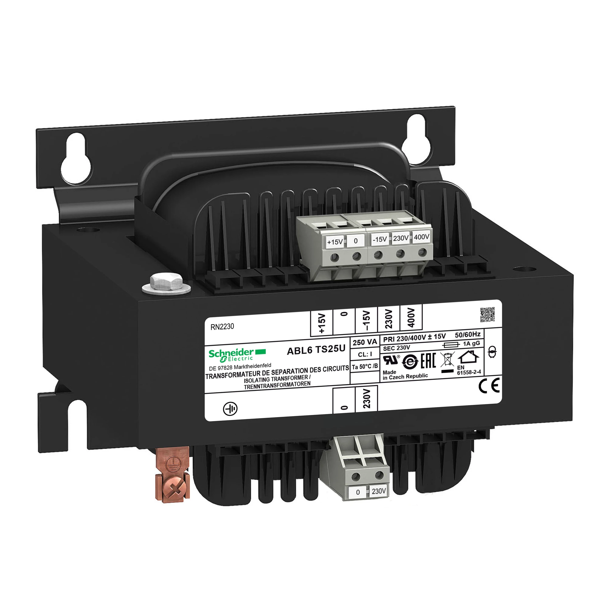 Schneider Electric ABL6TS25U Safety Isolation Transformer, Modicon ABL6, Input 230/400V AC, Output 230V AC, 250VA (img_001)