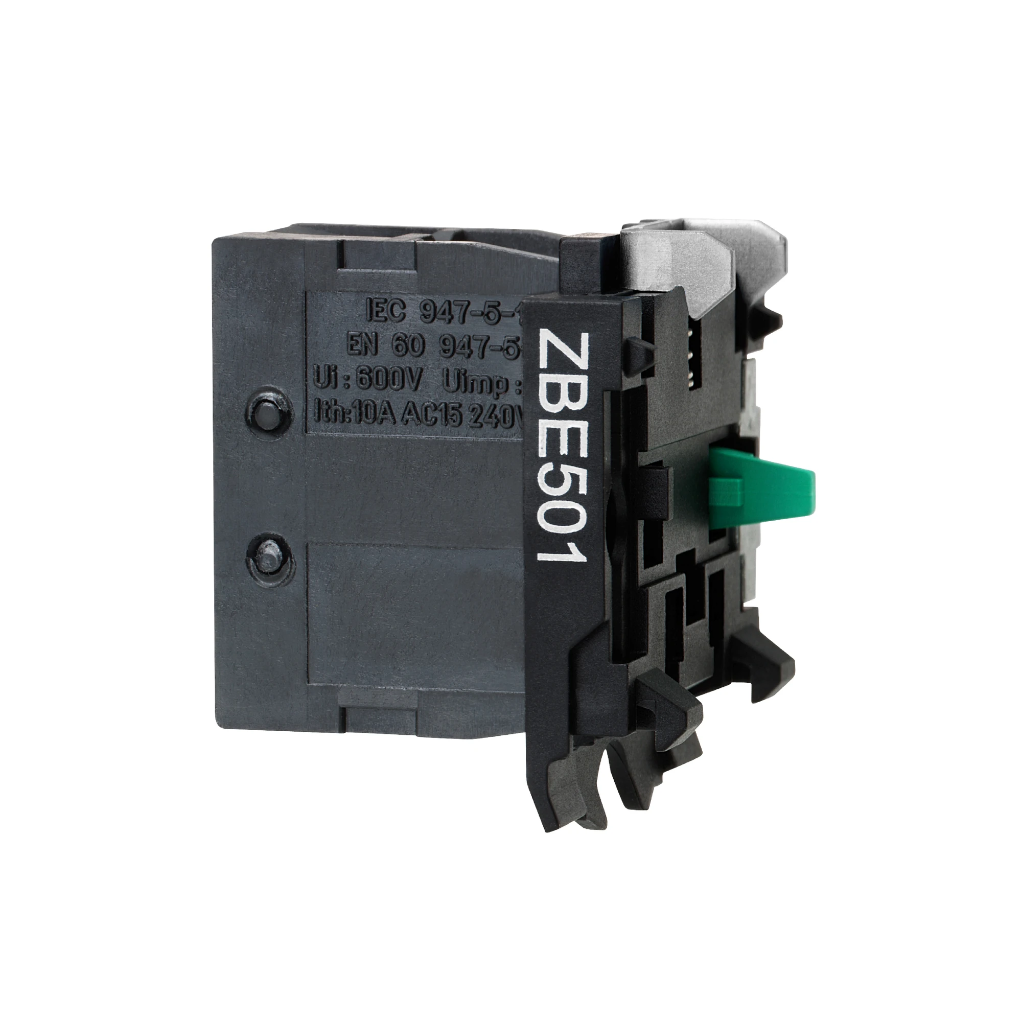Schneider Electric ZBE501 Auxiliary switch, contact block, Harmony XB4 and XB5, 22mm, 30mm, screw terminal, switching high load, 1S (img_001) Schneider Electric ZBE501 Auxiliary switch, contact block, Harmony XB4 and XB5, 22mm, 30mm, screw terminal, switching high load, 1S (img_001)