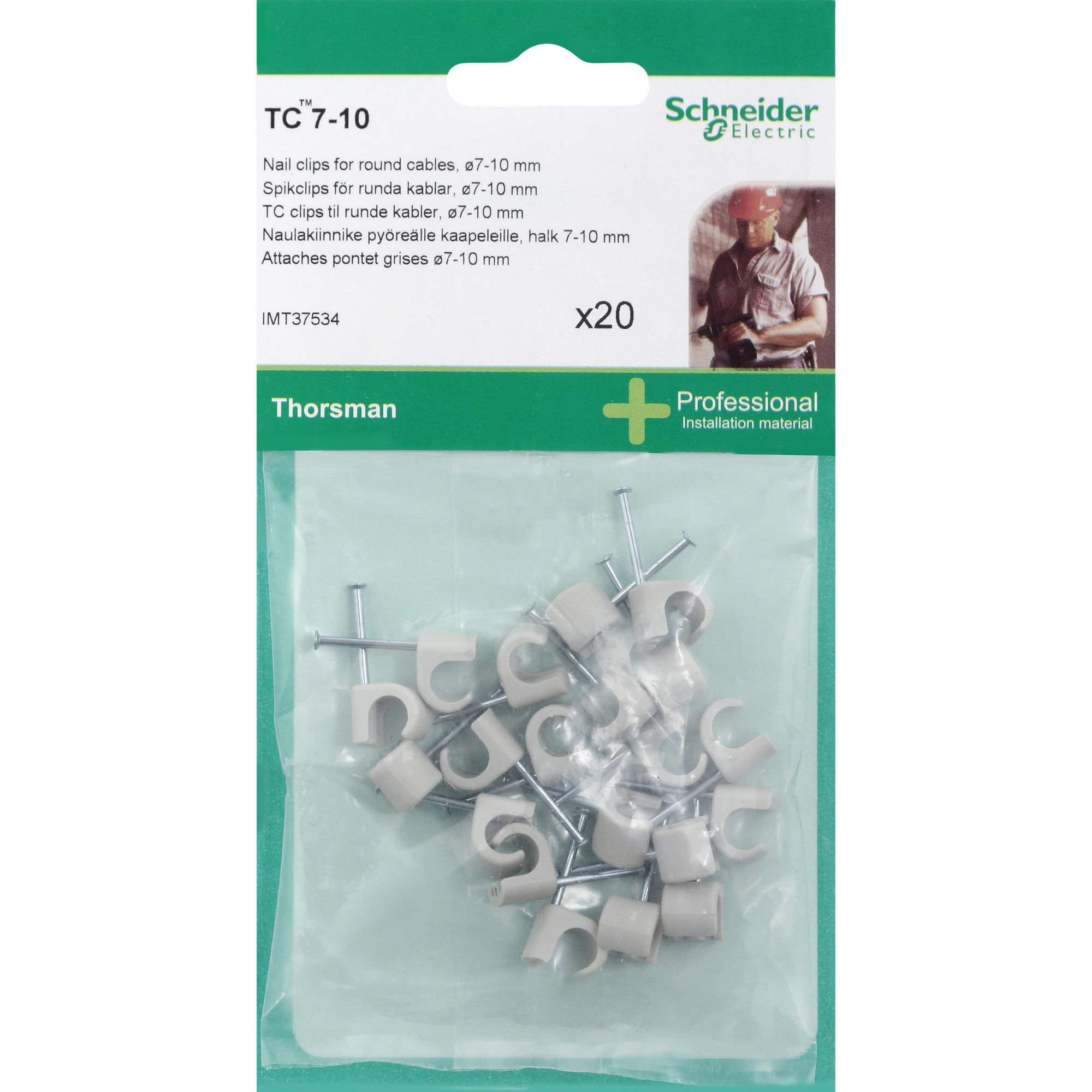 Schneider Electric IMT37534 Cable clip for round cables TC7-10 nail (1.6/25/16mm) grey (pack of 20 pieces) (img_001) Schneider Electric IMT37534 Cable clip for round cables TC7-10 nail (1.6/25/16mm) grey (pack of 20 pieces) (img_001)