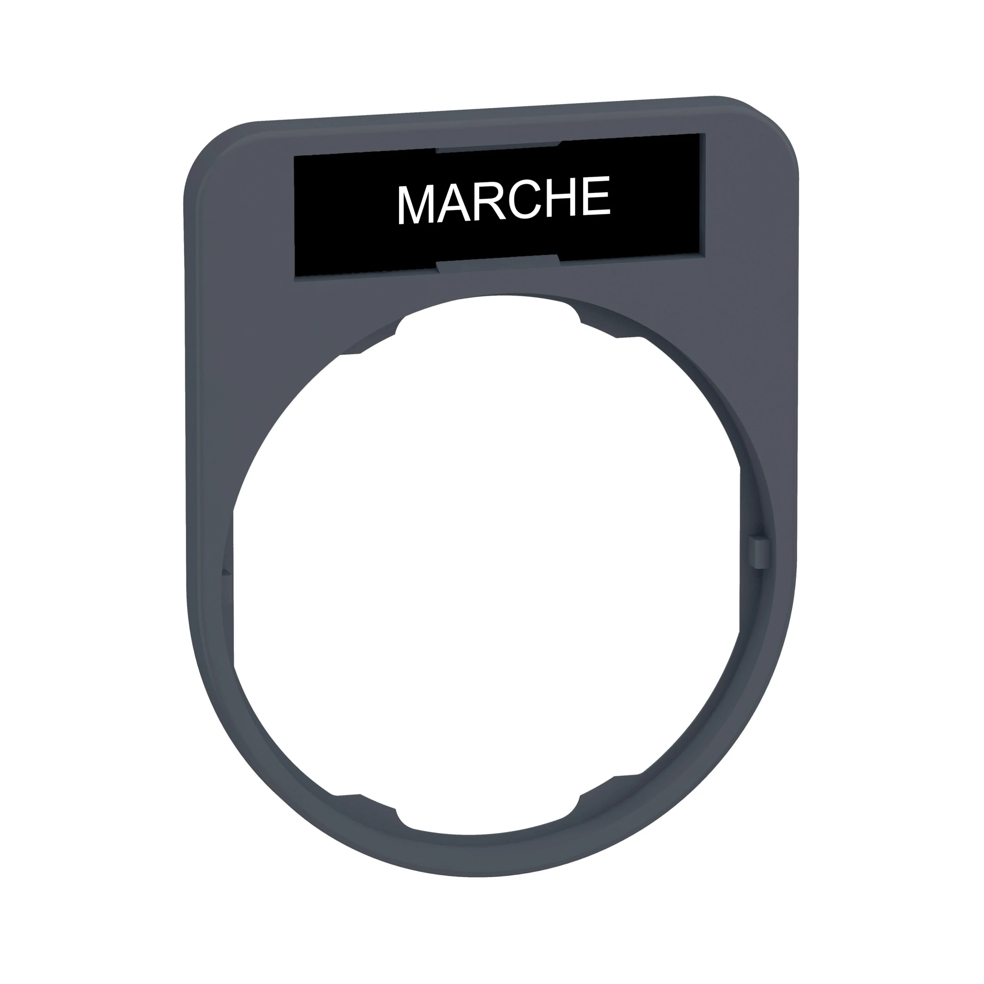 Schneider Electric ZBYF2103C0 Label holder 40x50mm, with MARCHE sign, for Harmony Flush 30mm, in grey (img_001) Schneider Electric ZBYF2103C0 Label holder 40x50mm, with MARCHE sign, for Harmony Flush 30mm, in grey (img_001)