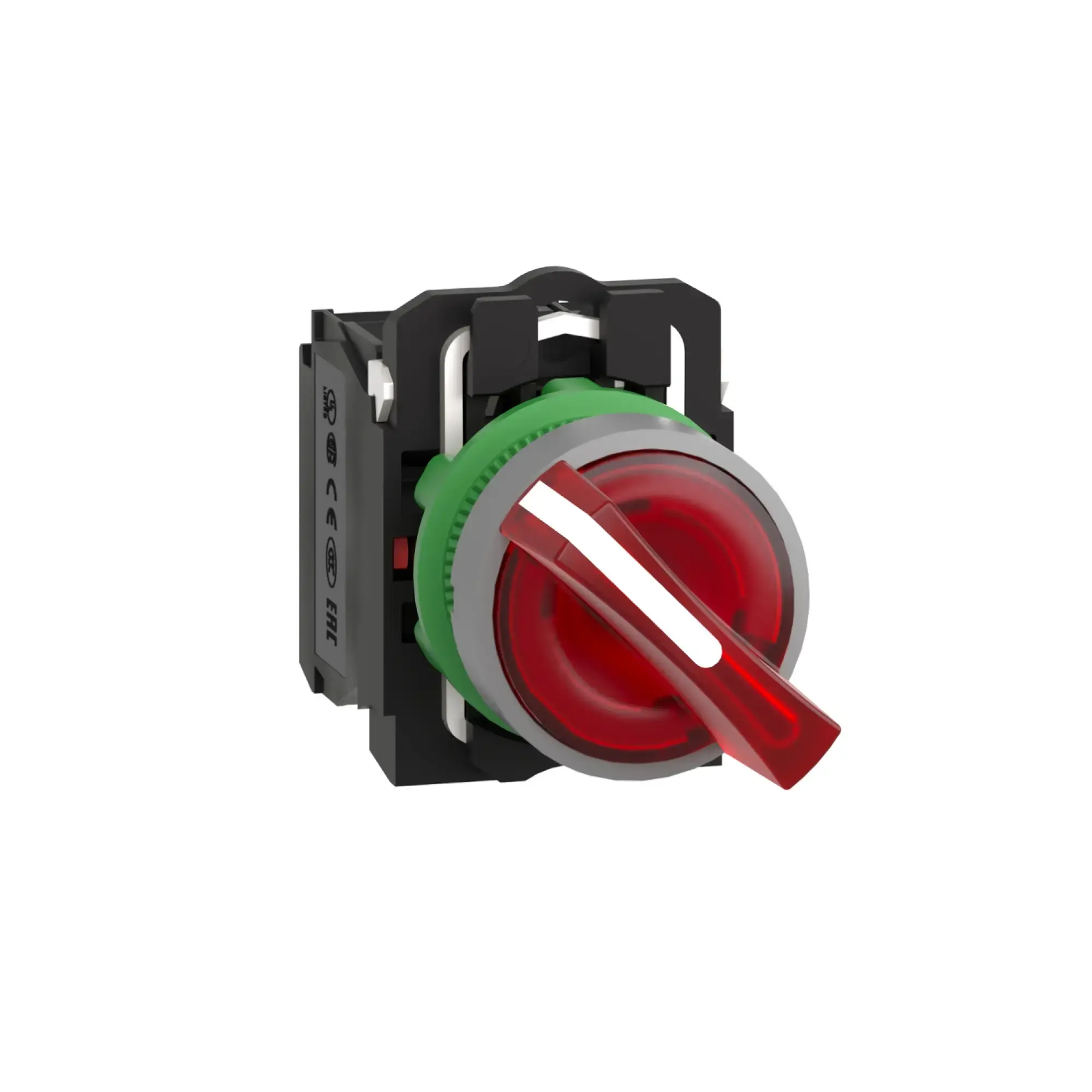 Schneider Electric XB5AK124G5C0 Illuminated Selector Switch, Harmony XB5, Plastic, Light Grey, Red, 22mm, Universal LED, 2 Positions, 1NO + 1NC, 110-120V AC (img_001)