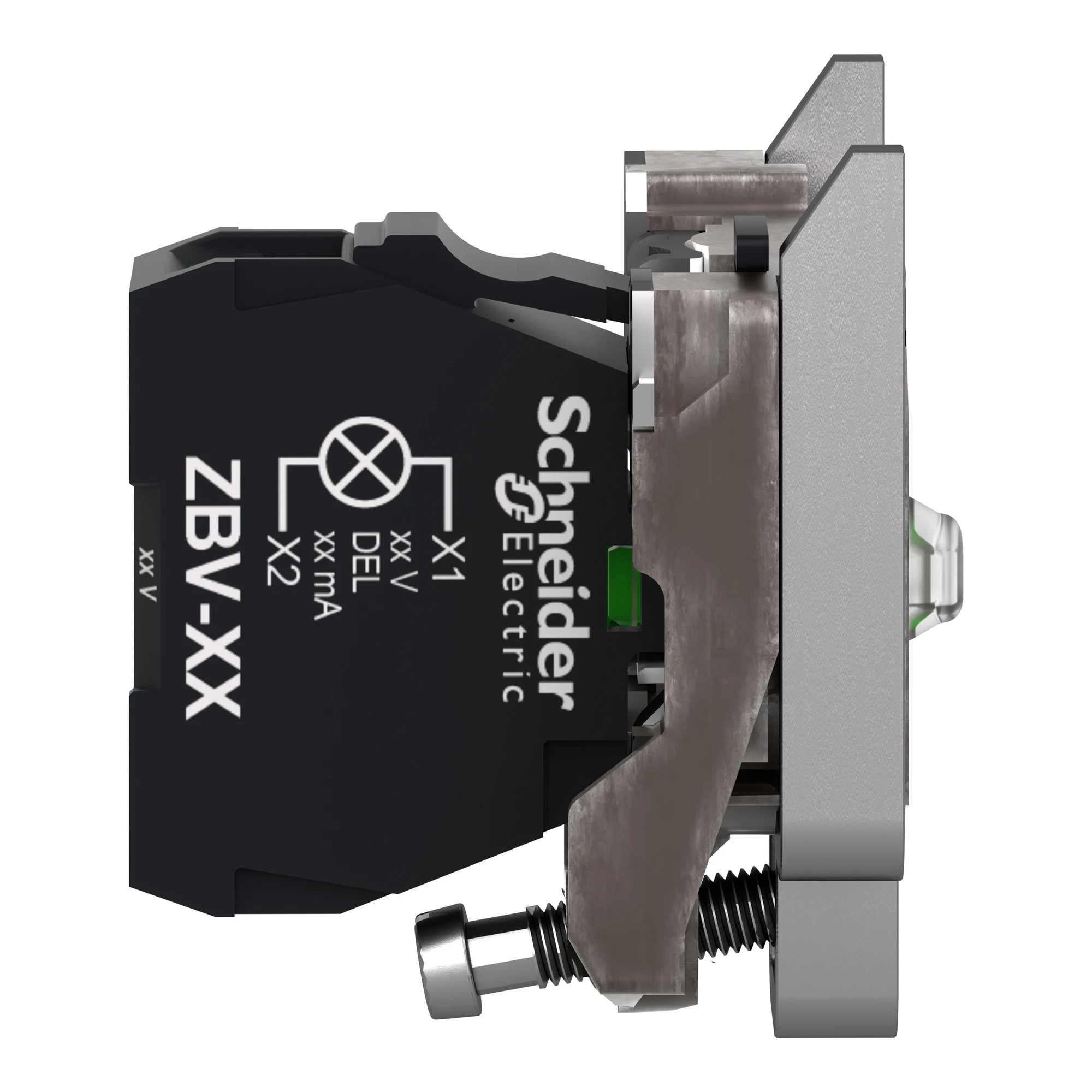 Schneider Electric ZB4BV18M1 Lamp base with mounting flange, Harmony XB4, metal, flashing light, white, universal LED, screw terminal, 230V AC (img_002)