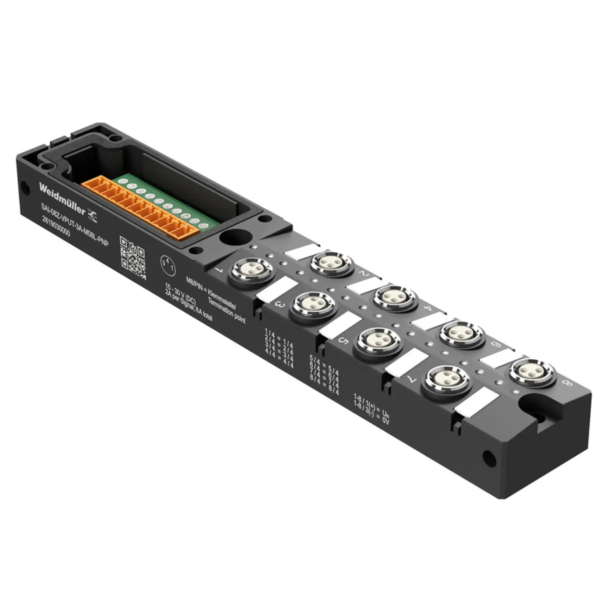 Weidmüller 2819030000 Sensor-actuator passive distributor (without cable), Hood distributor lower part, M8, 30 V, LED: Yes, LED initiator: Yes, Wiring type: PNP (img_001)