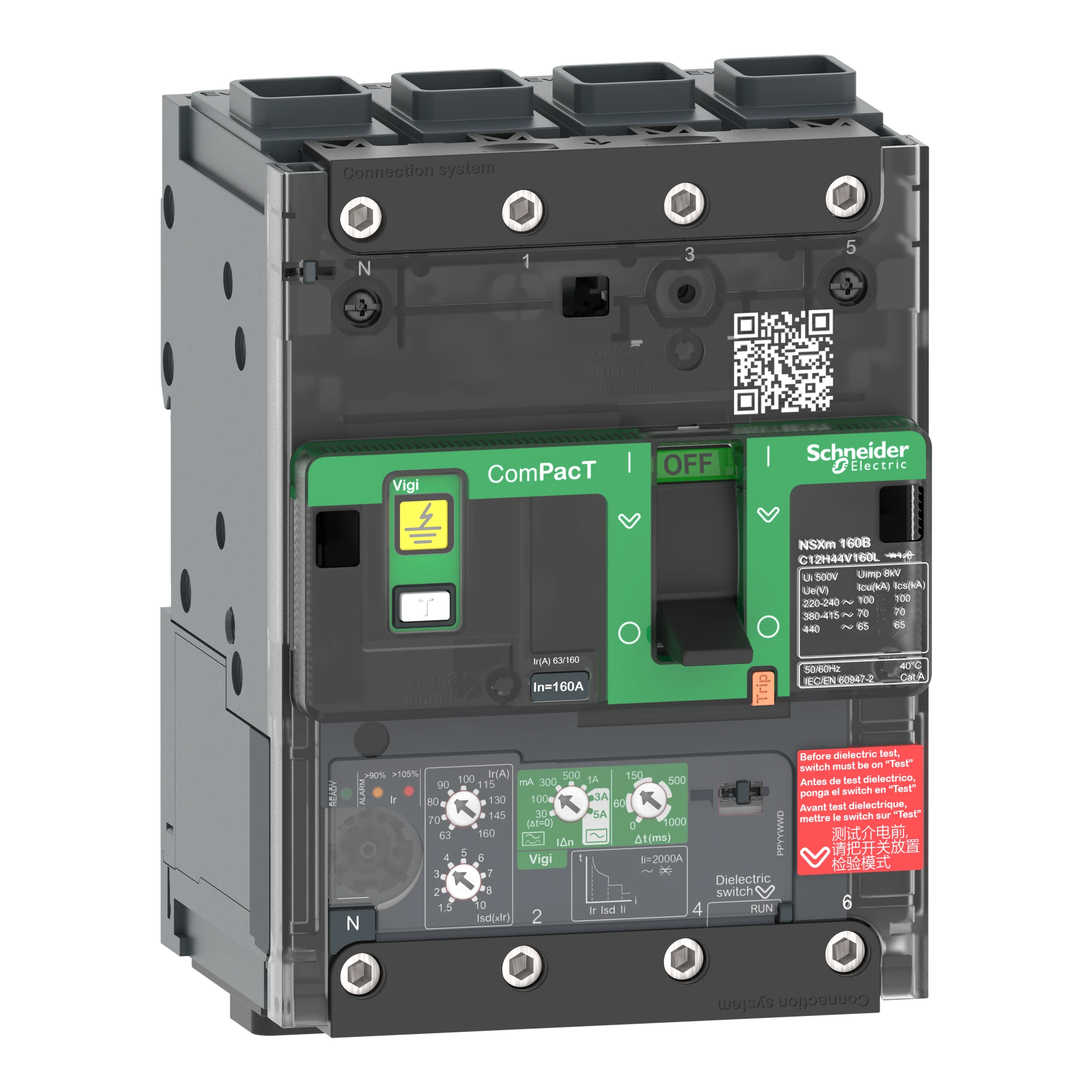 Schneider Electric C11B44V050L Compact Circuit Breaker with Residual Current Protection ComPacT NSXm with MicroLogic 4.1 VIGI 50A 4P 25kA/415V EverLink (img_001)