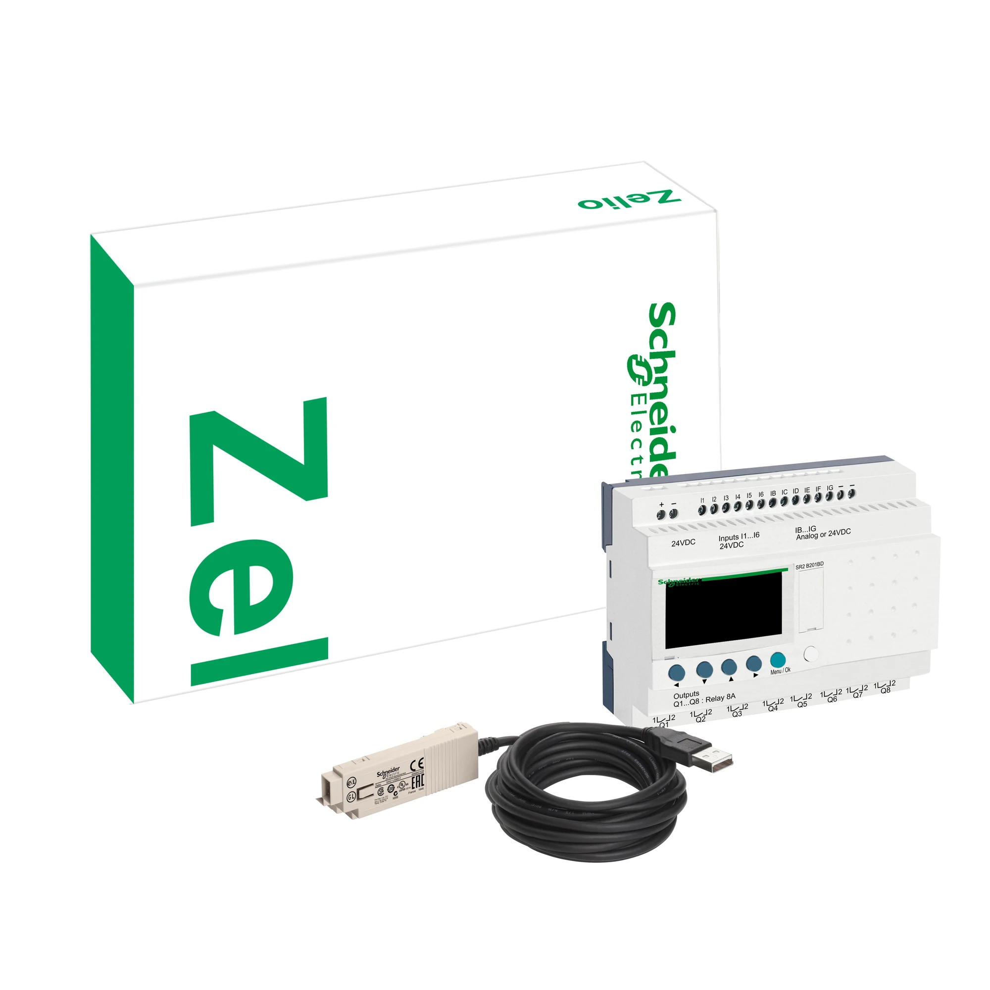 Schneider Electric SR3PACK2BD Starter Kit, Zelio Logic, Modular Design, 26 I/O, 24 VDC, Relay Outputs (img_001)