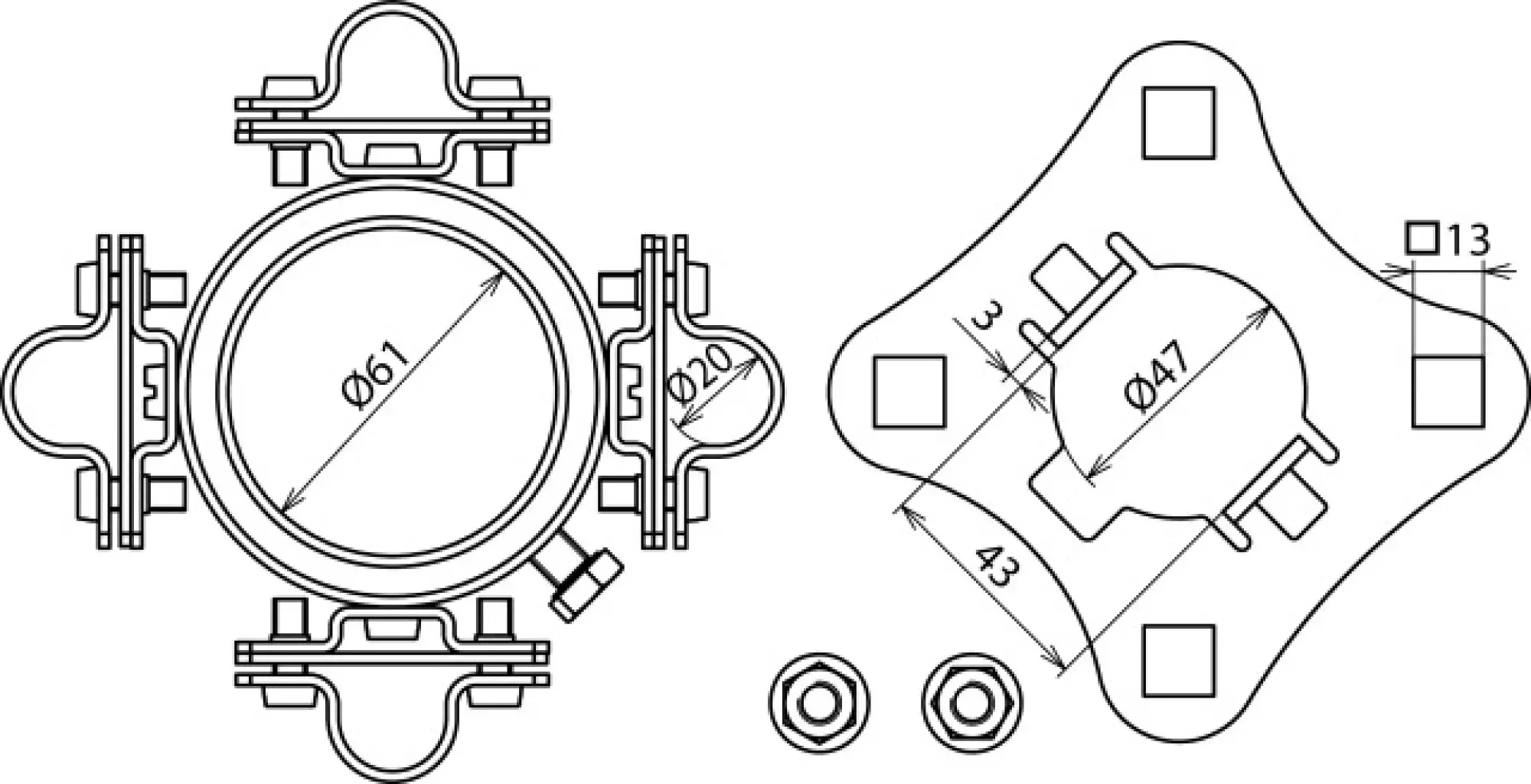 Dehn 819294 Fixing kit D 61mm 4x D 20mm f. HVI long conductor f. supporting tube (img_002)
