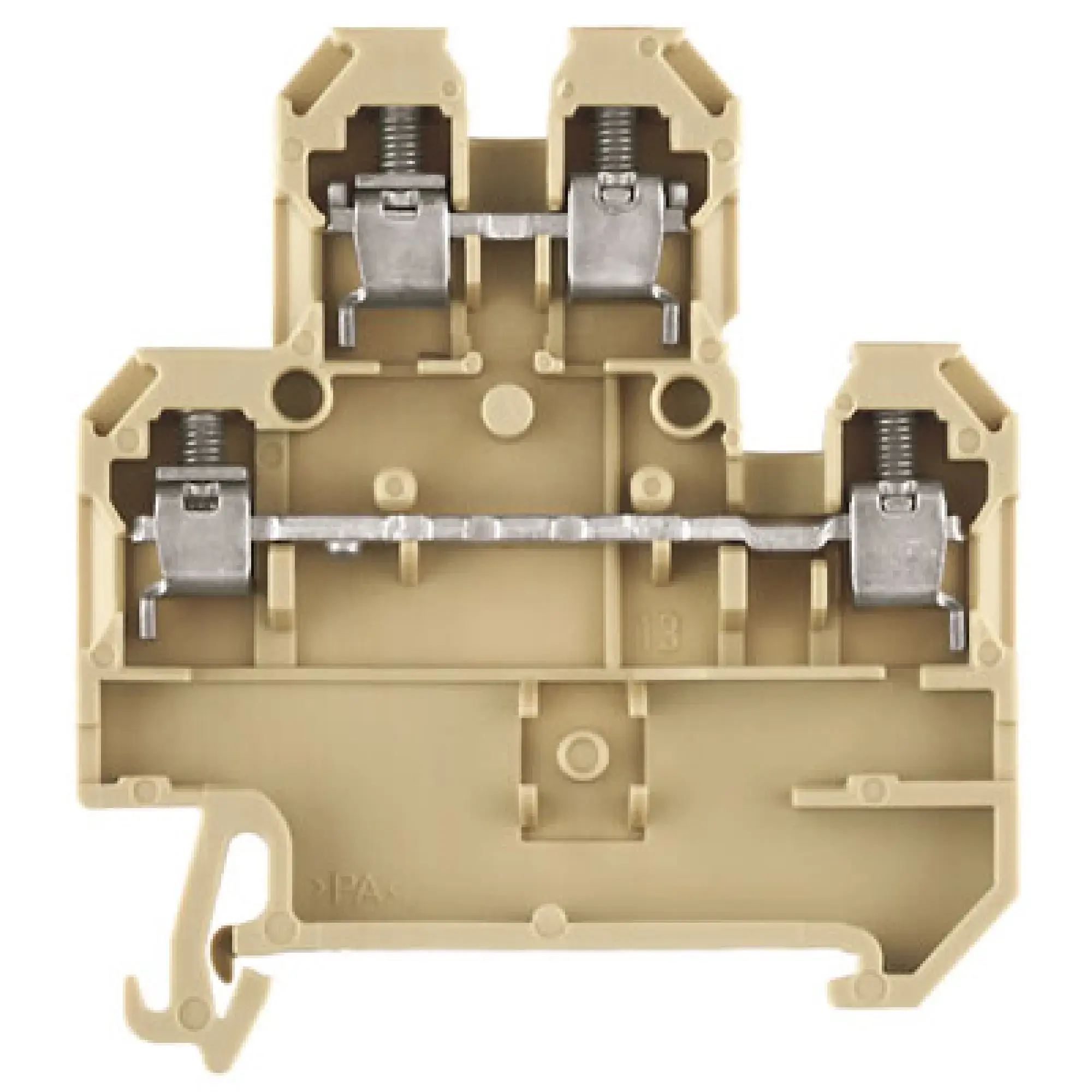 Weidmüller 0590160000 Multi-tier modular terminal, Screw connection, beige / yellow, 4 mm², 500 V, 400 V, Number of connections: 4, Number of levels: 2, TS 35, V-2, PA 66 (img_001)