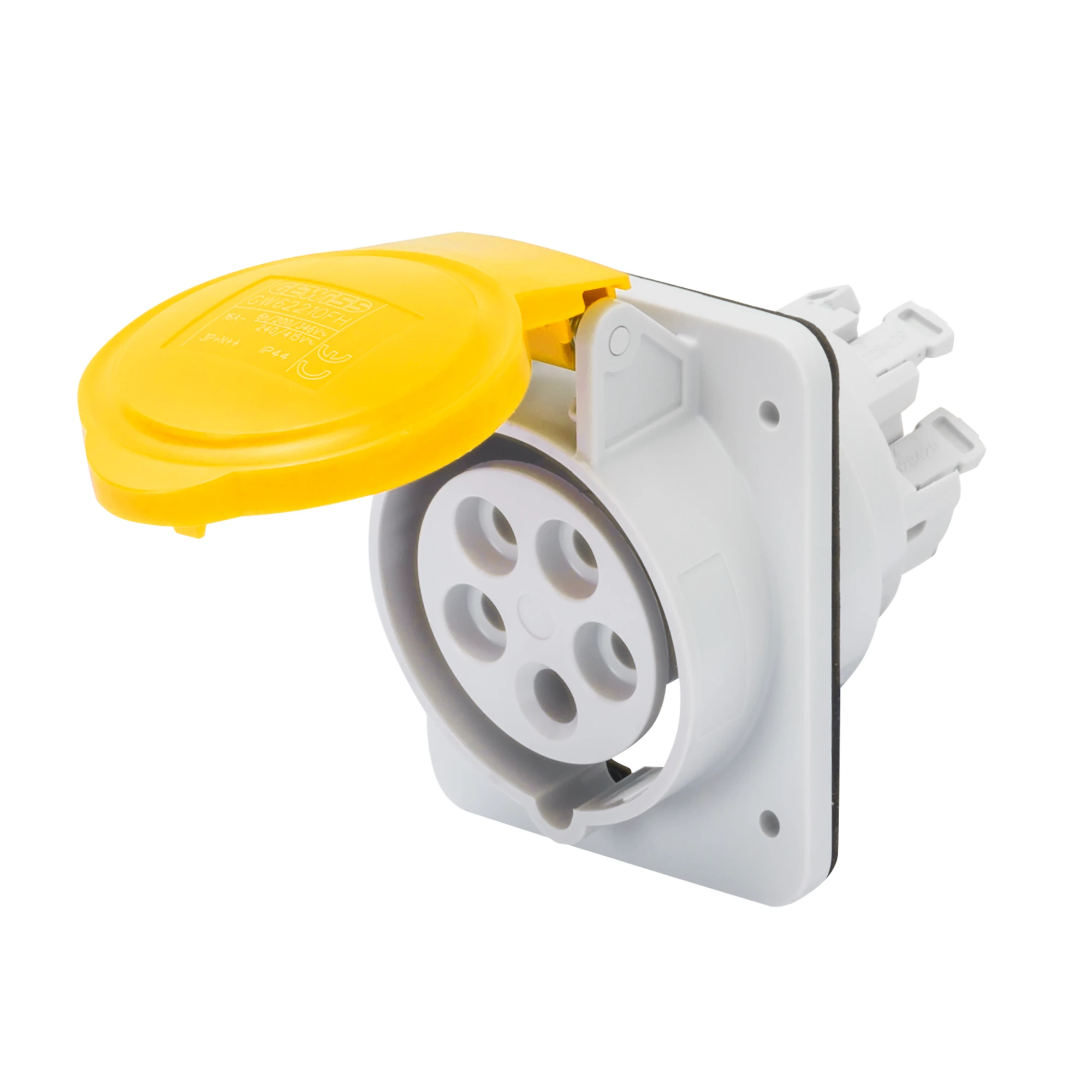 GEWISS GW62203FH 10° ANGLED FLUSH-MOUNTING SOCKET-OUTLET HP - IP44/IP54 - 3P+N+E 16A 100-130V 50/60HZ - YELLOW - 4H - FAST WIRING (img_001)