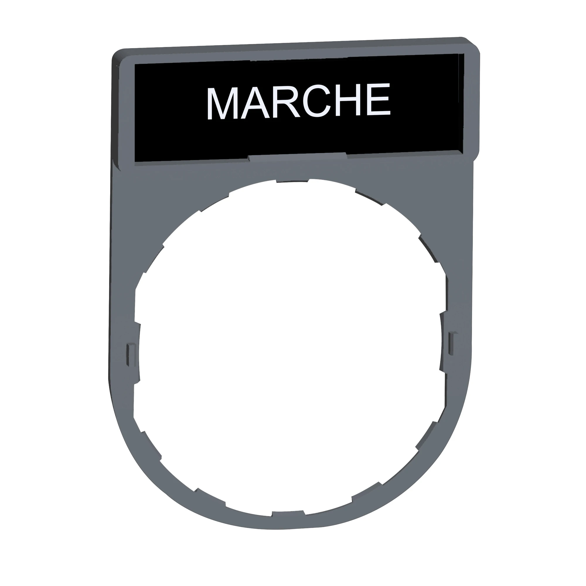 Schneider Electric ZBY2103C0 Label Holder 30x40mm, with MARCHE Plate, for Harmony 22mm, in Grey (img_001) Schneider Electric ZBY2103C0 Label Holder 30x40mm, with MARCHE Plate, for Harmony 22mm, in Grey (img_001)